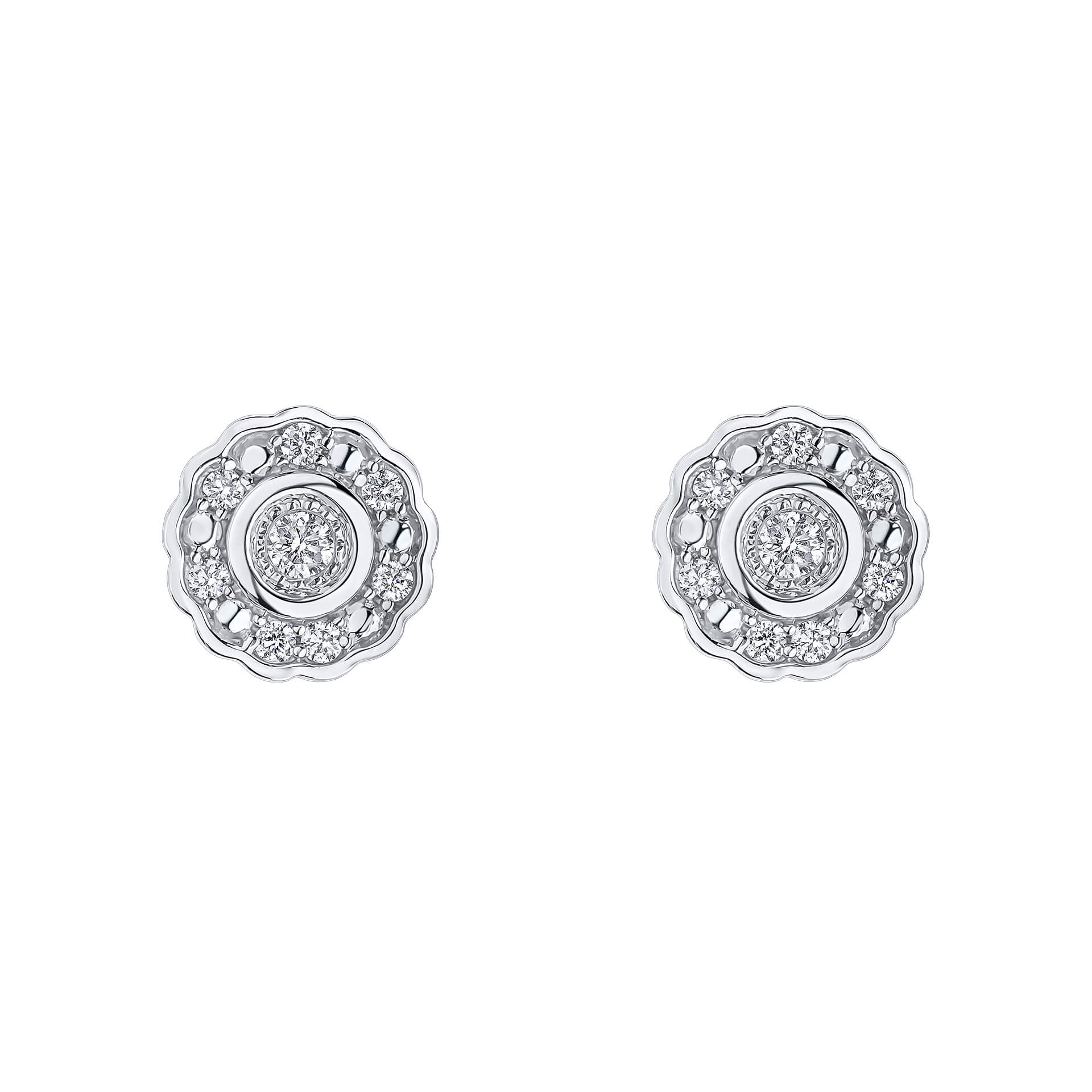 Elements Gold Bezel Set Diamond Cluster Stud Earrings