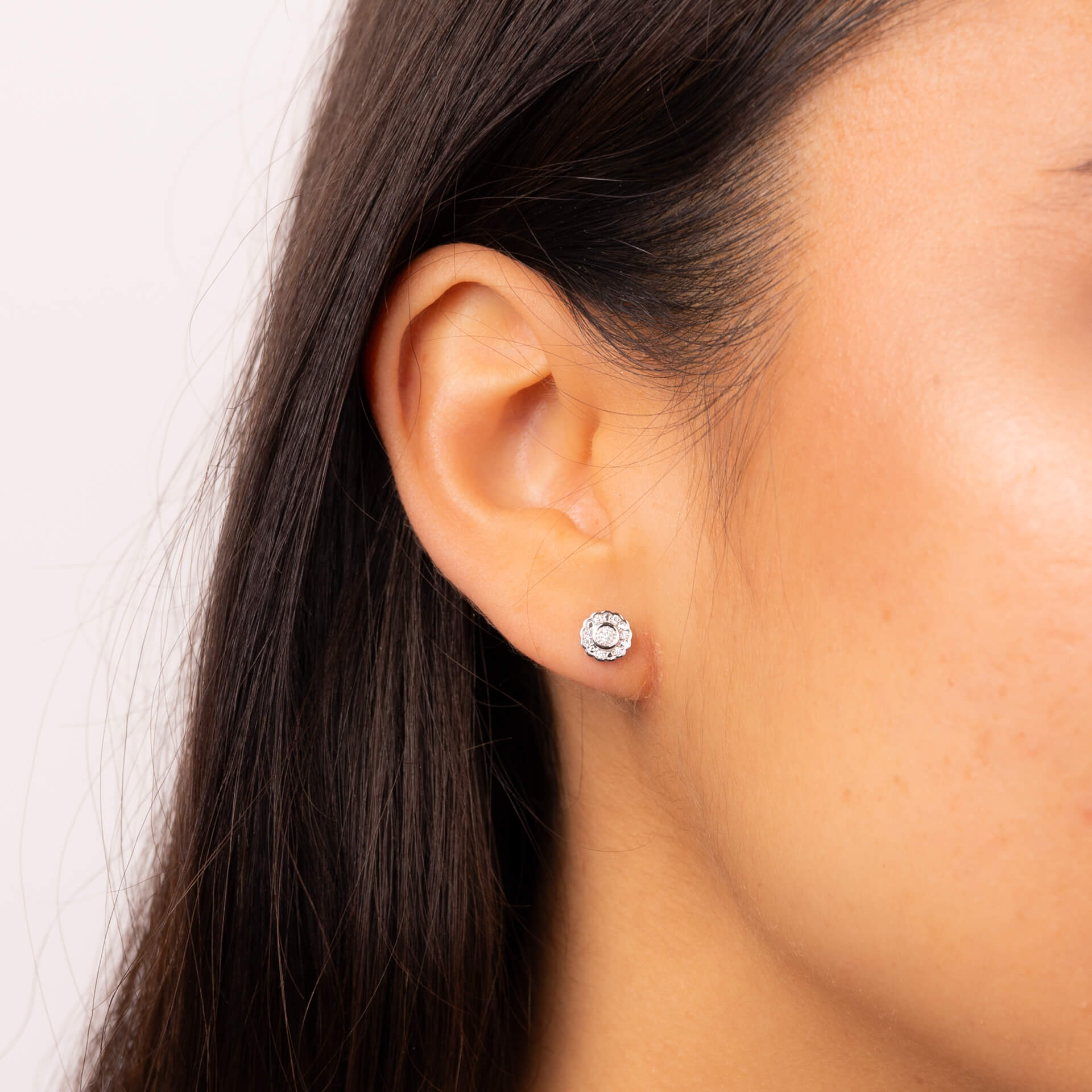 Elements Gold Bezel Set Diamond Cluster Stud Earrings