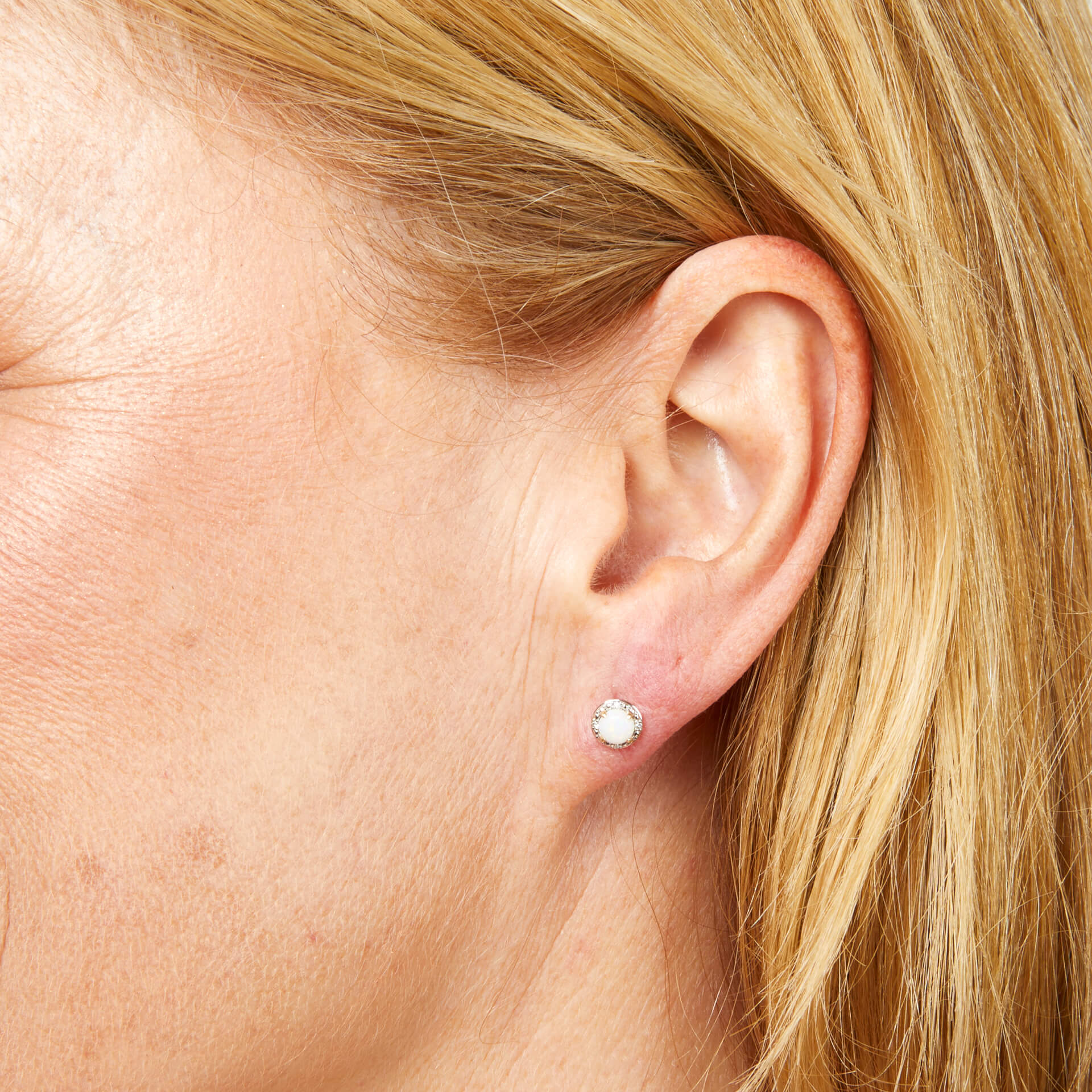 Elements Gold Round Diamond Surround Opal Stud Earrings