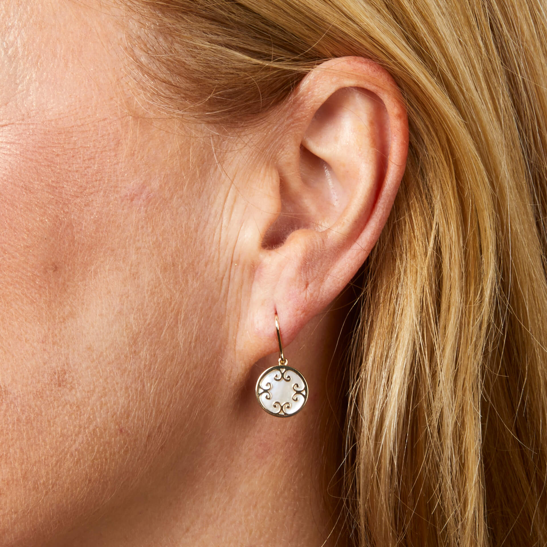 Elements Gold Mother Of Pearl Inlay Swirl Earrings