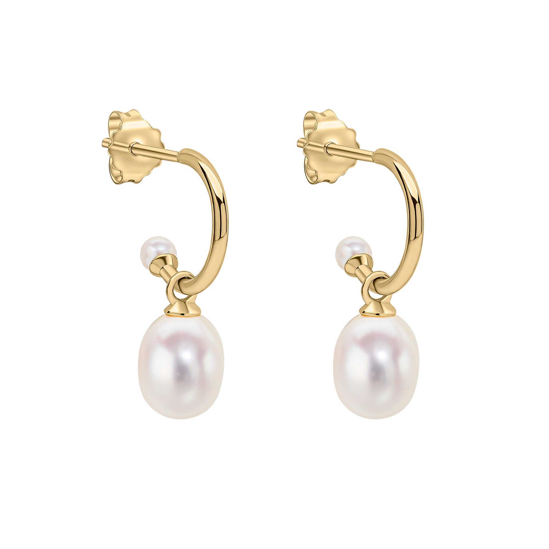 Elements Gold Pearl Detail Half Hoop Earrings