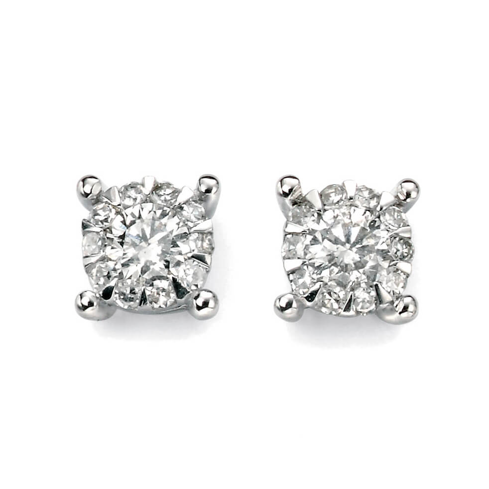 Elements Gold Diamond Cluster Stud Earrings