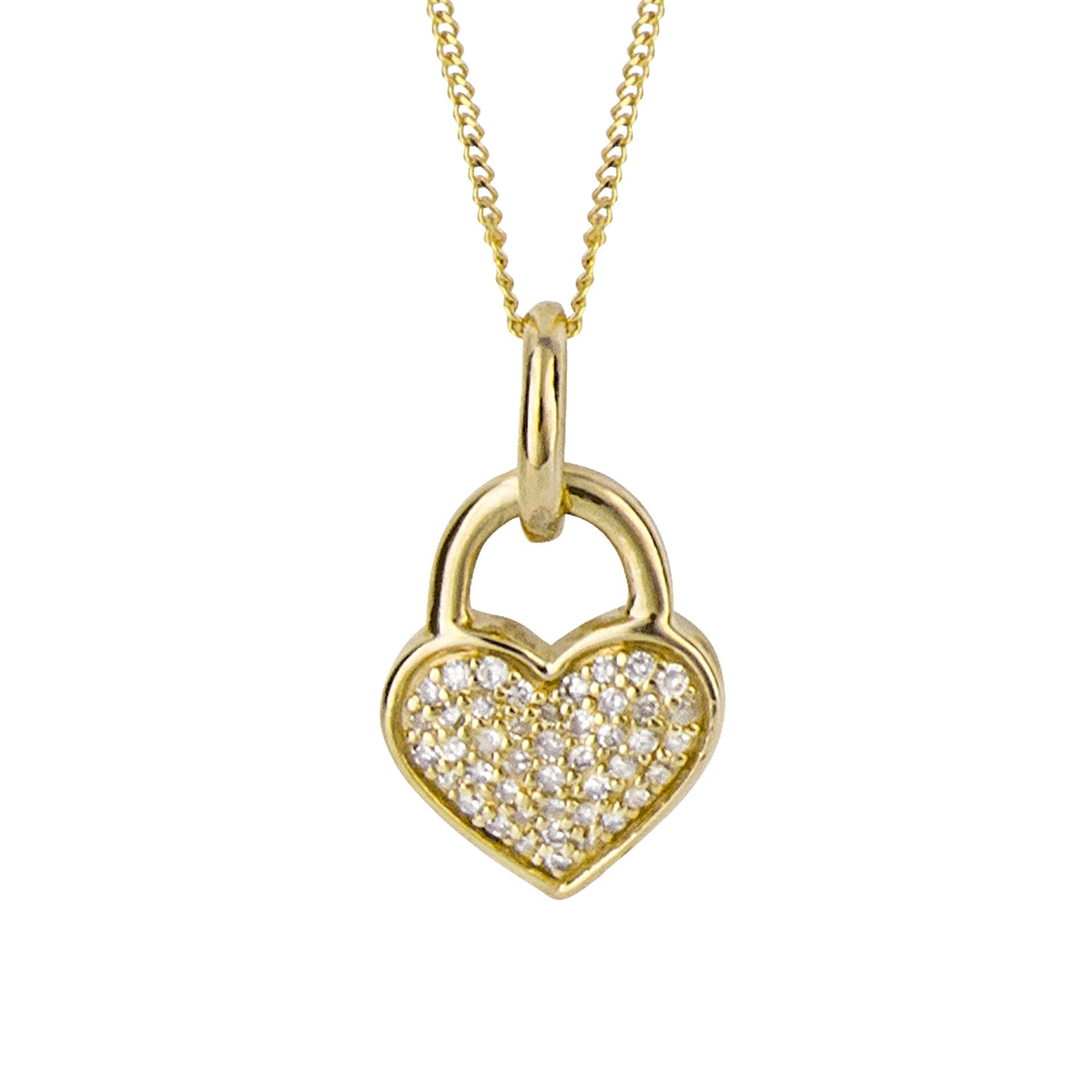 Elements Gold Heart Padlock Pendant with Pave Diamond