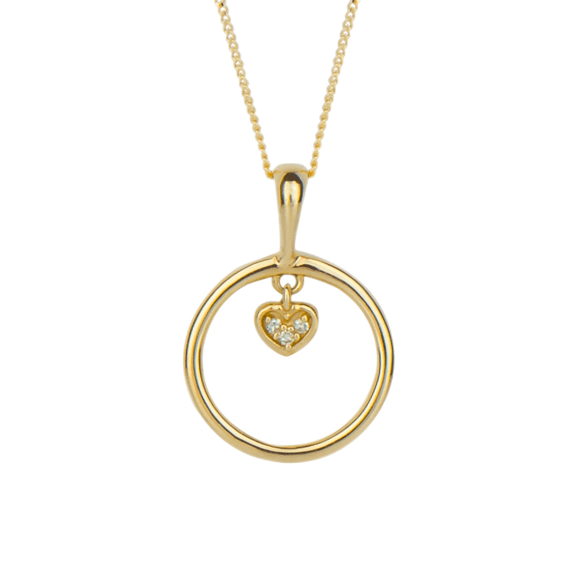 Elements Gold Open Circle and Heart Charm Pendant with Diamond