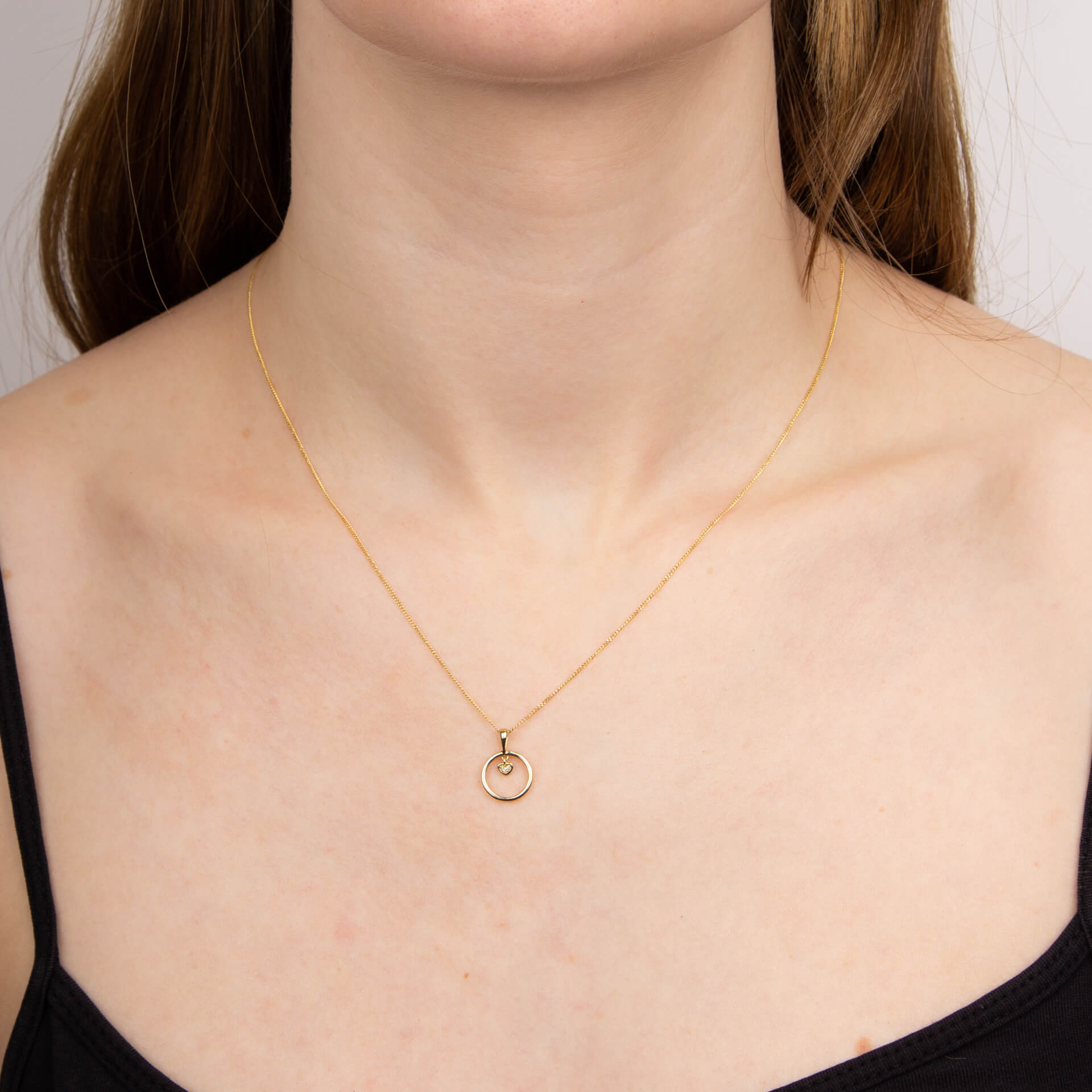 Elements Gold Open Circle and Heart Charm Pendant with Diamond