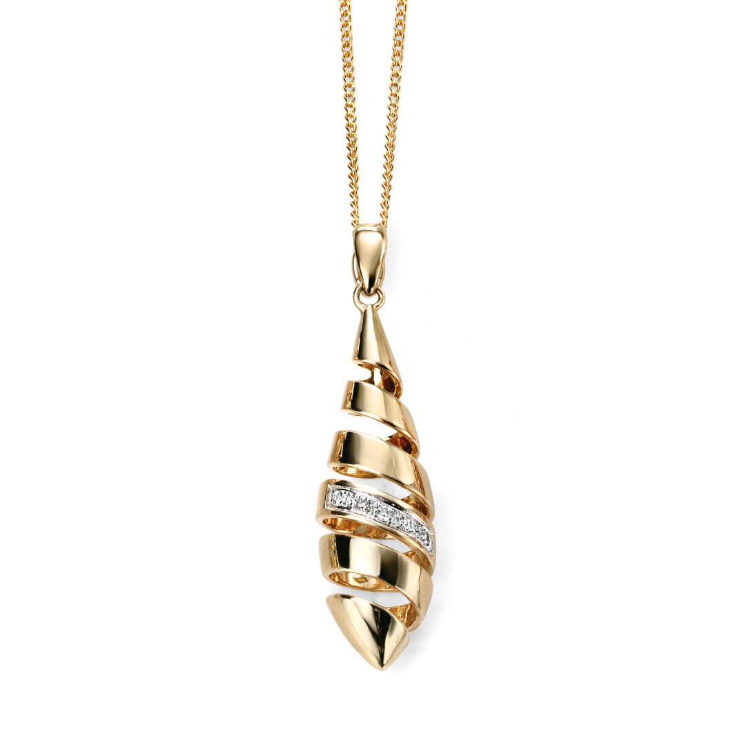 Elements Gold Spiral Drop Pendant with Diamond Detail