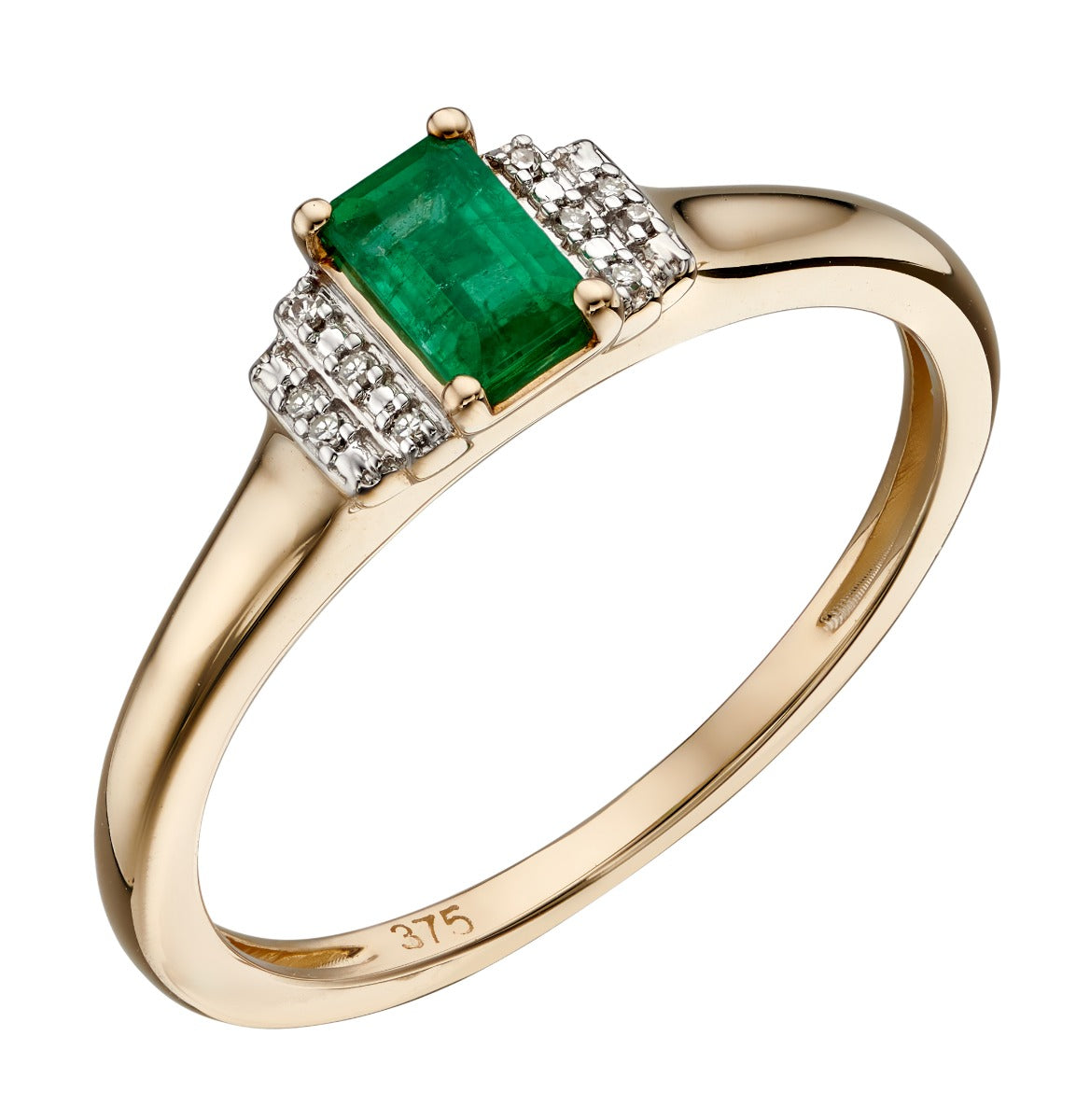 Elements Gold Emerald and Diamond Art Deco Ring