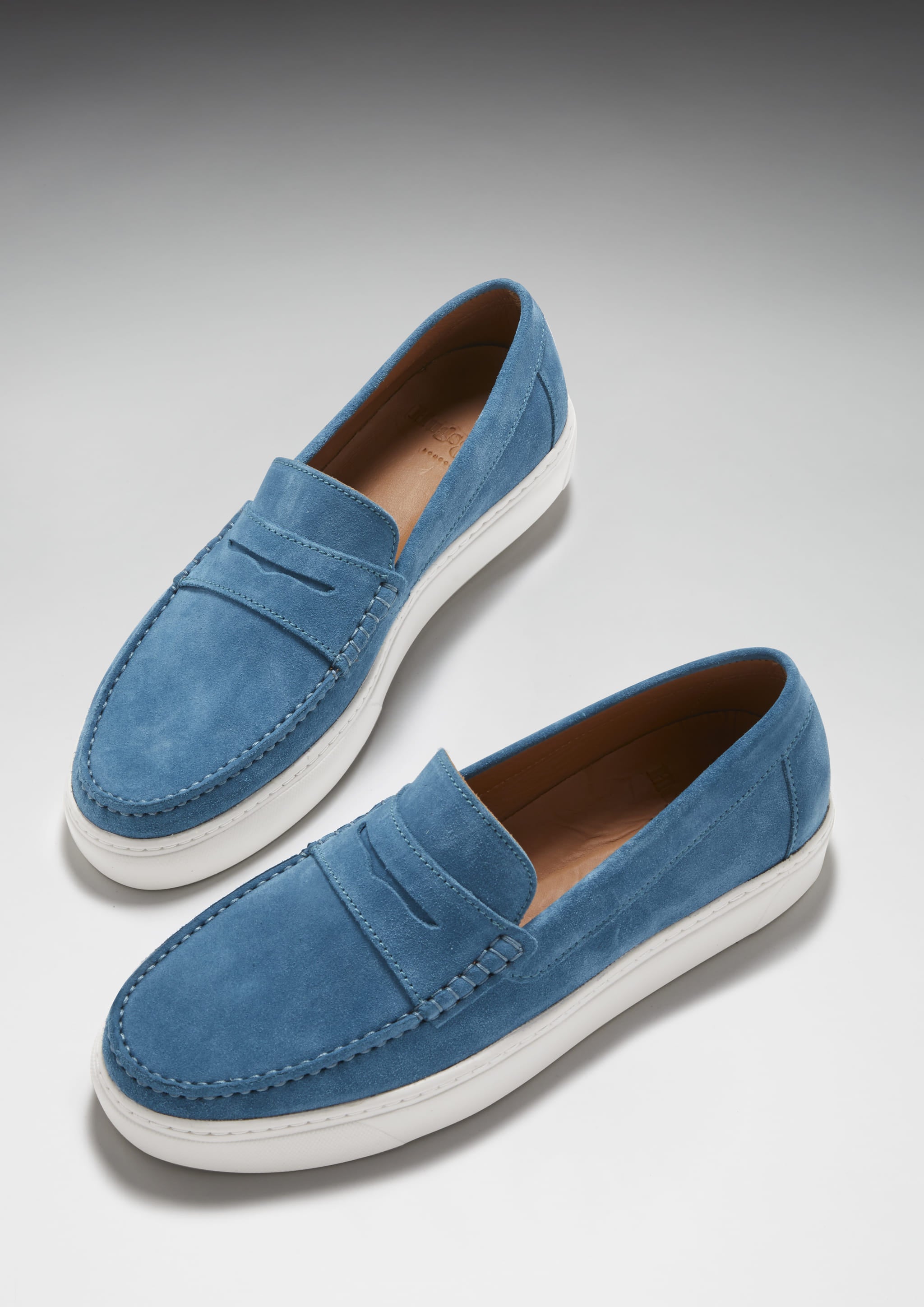Mocassini da ginnastica slip-on, pelle scamosciata blu petrolio