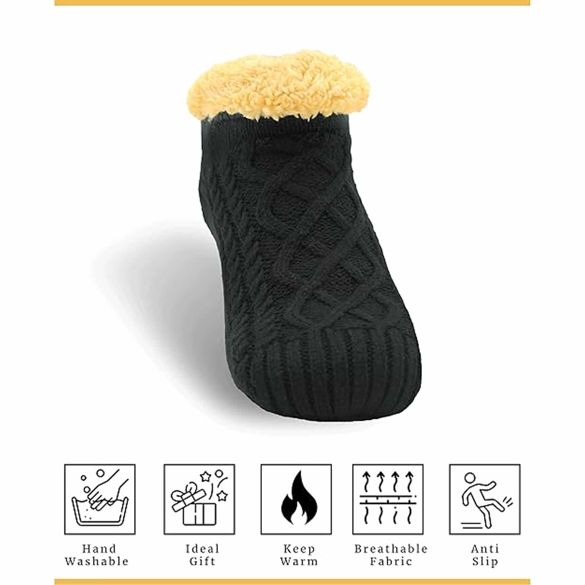 Sock Stack Calzini Antiscivolo Foderati in Sherpa Caldi Motivo Fair Isle Nordico Antiscivolo Scarpe da Casa Invernali da Interno Nero Blu Scuro Grigio UK dalla Taglia 4 alla 7 e dalla 8 alla 12