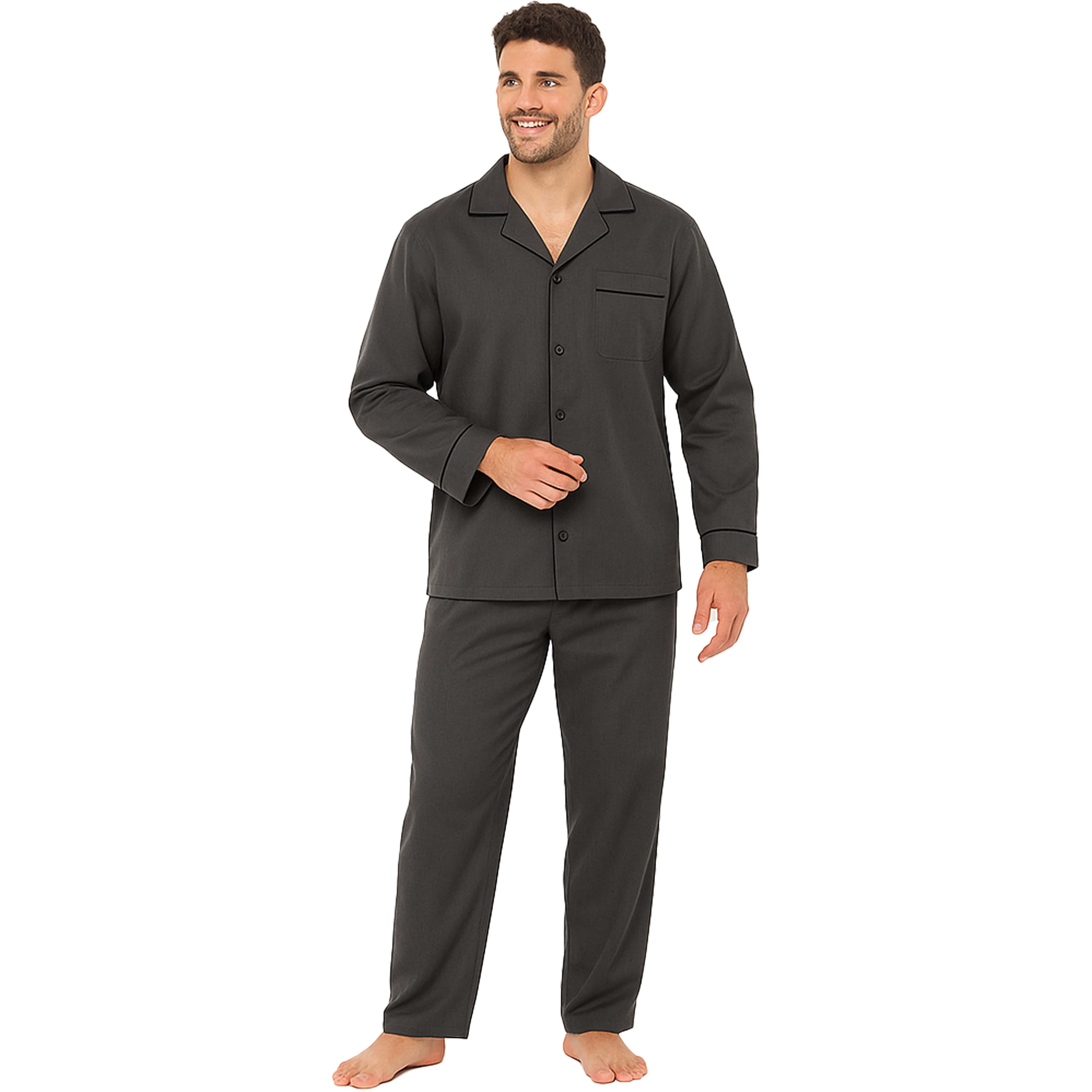 Set pigiama classico da uomo in carbone intessuto Sock Stack, top a maniche lunghe con bottoni e pantaloni lunghi, traspirante, lavabile in lavatrice, facile da curare, abbigliamento da notte
