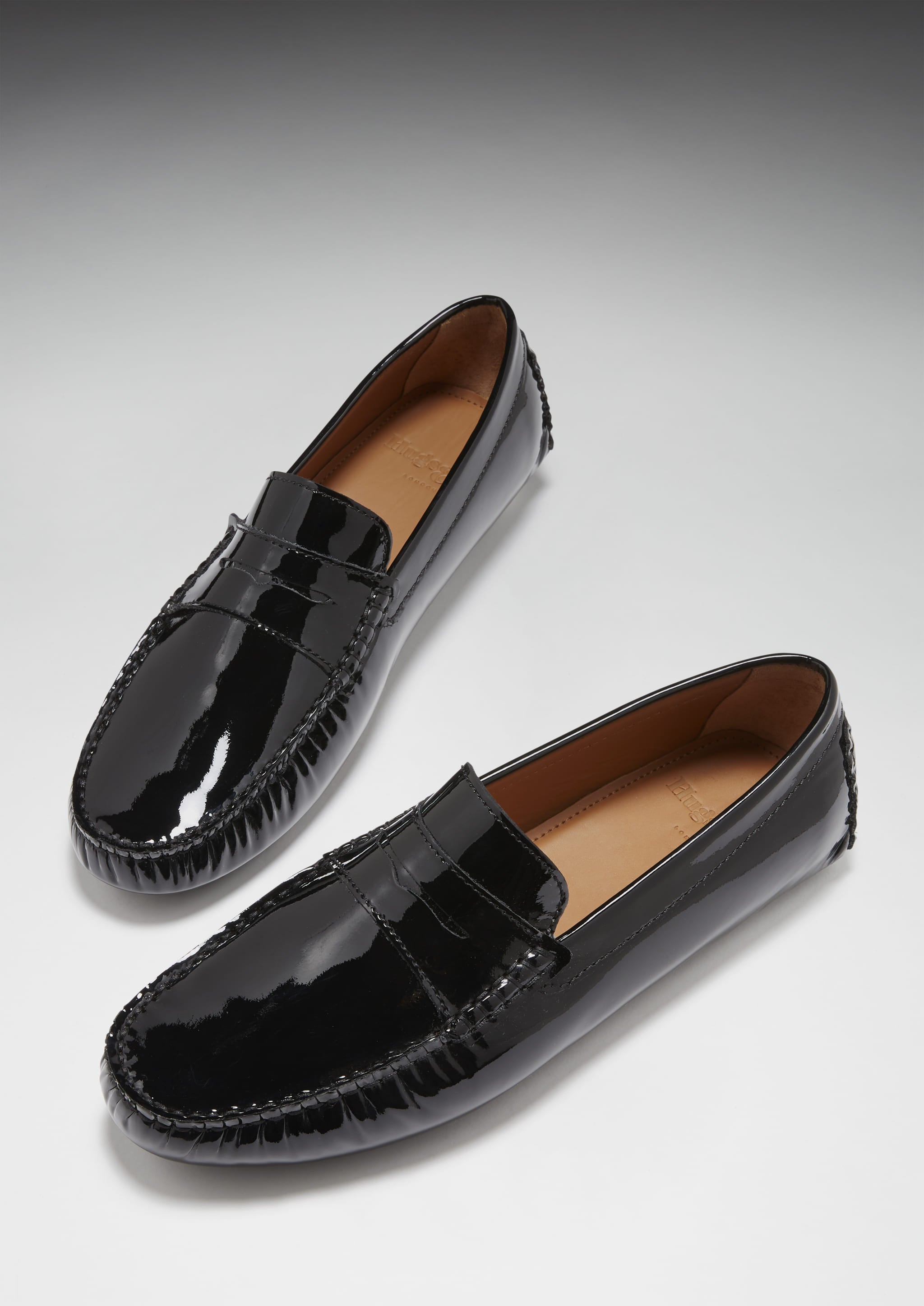 Penny Loafer, schwarzes Lackleder