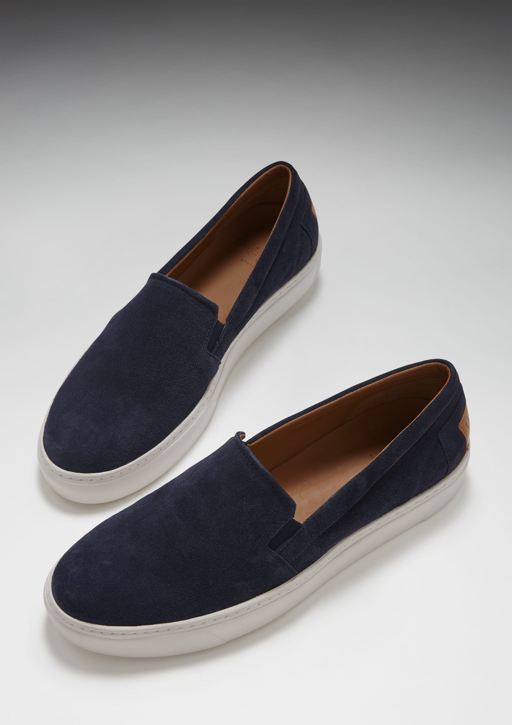 Sneakers slip-on, pelle scamosciata blu scuro