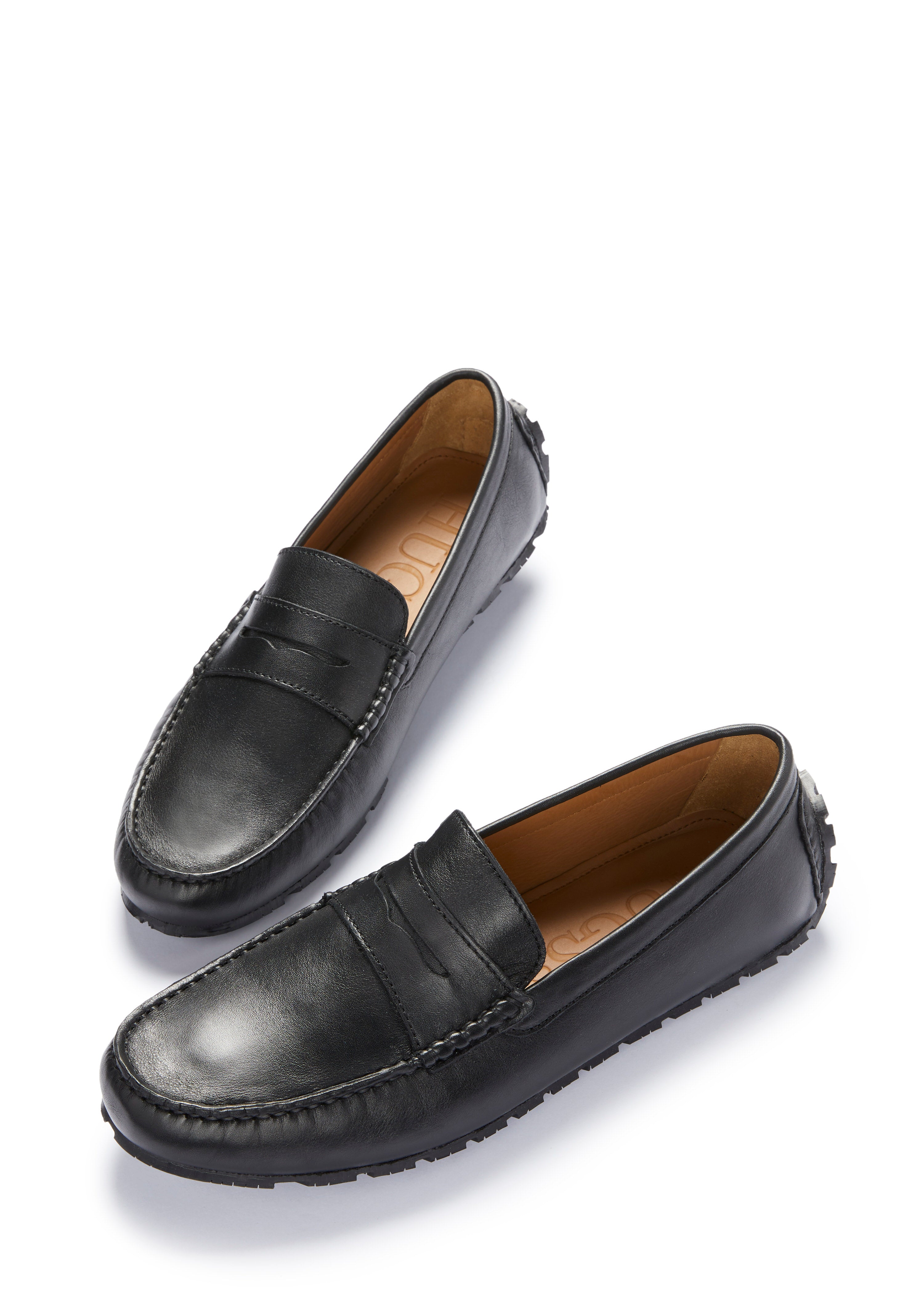 Mocassini Penny Loafer da guida Tyre Sole, in pelle nera