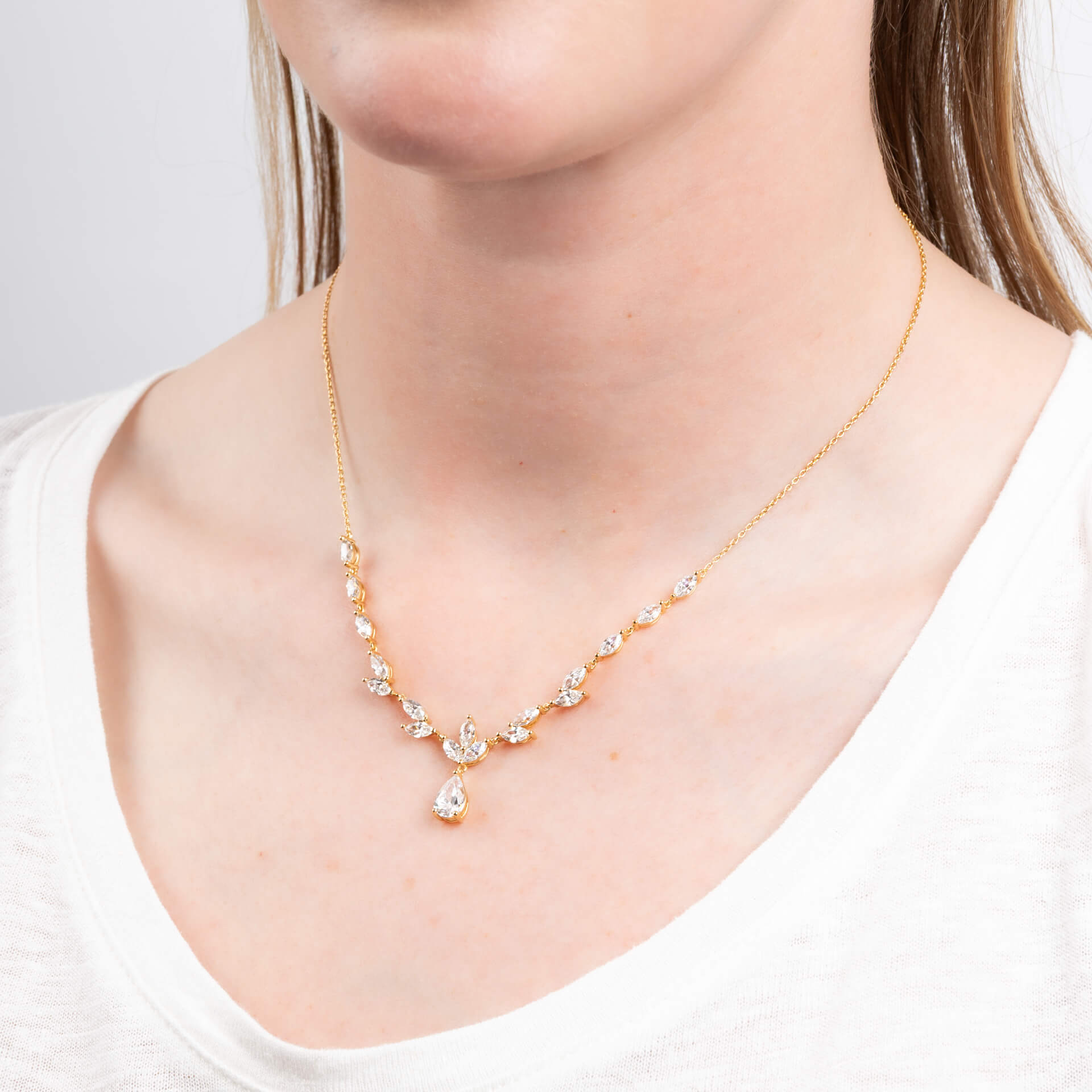 Diamonfire Vine Leaf Necklace with Teardrop Drop