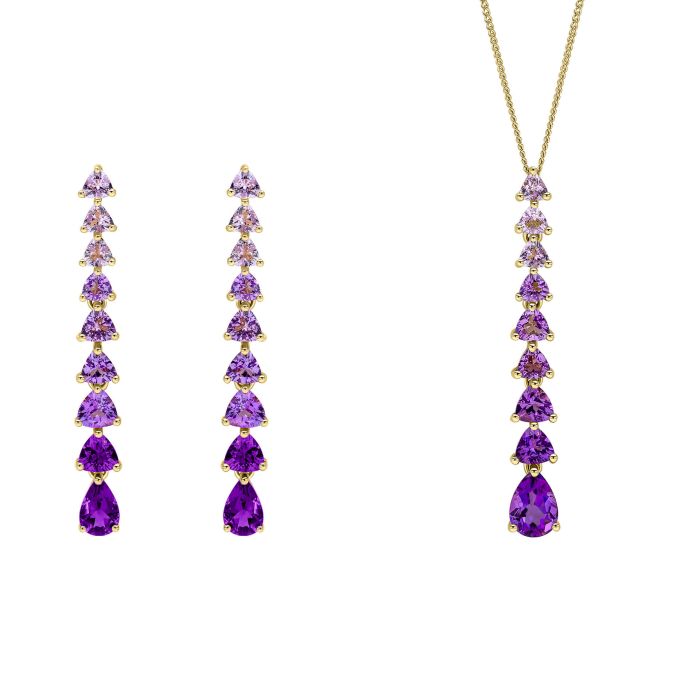 Elements Gold Trillion and Pear Amethyst Set