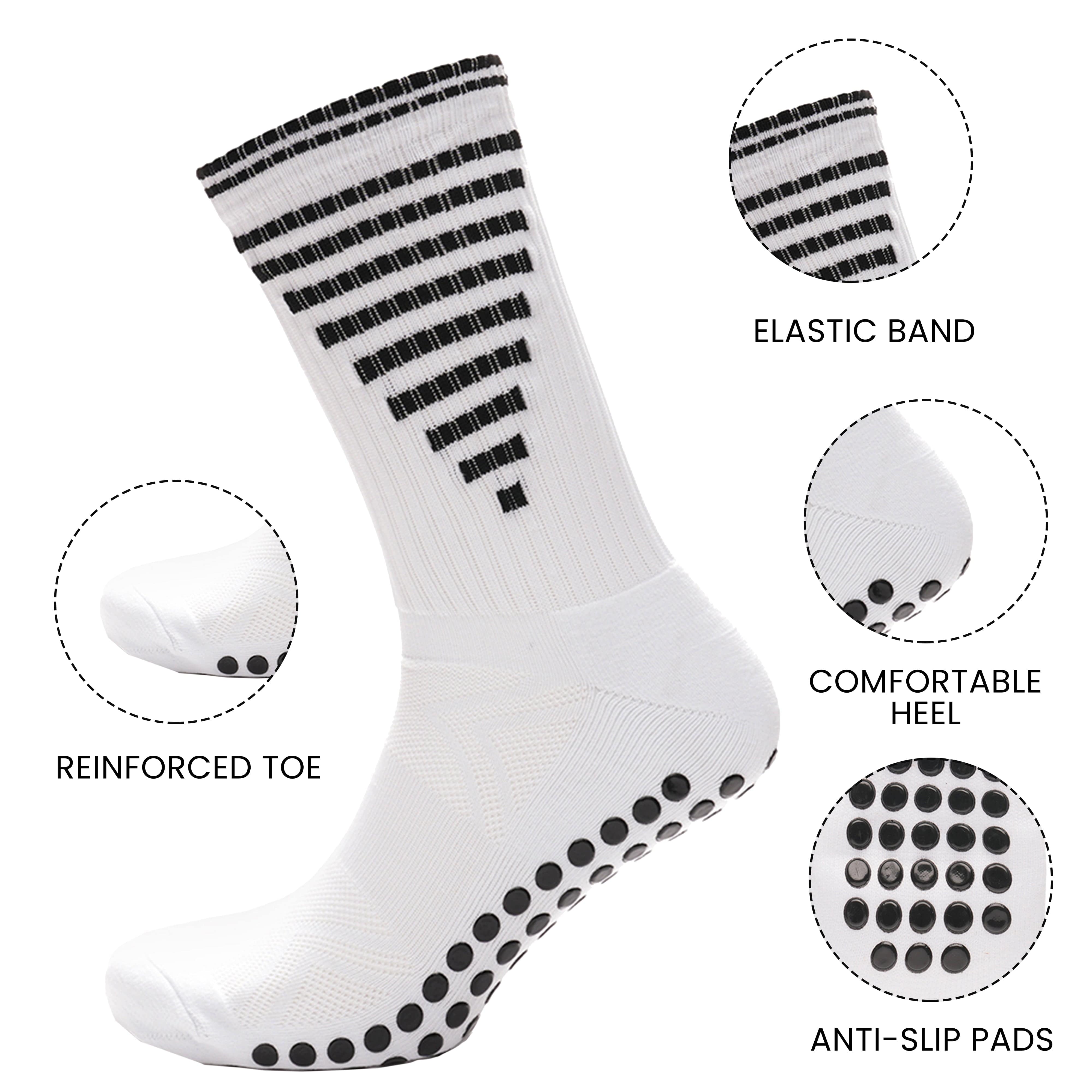 Sock Stack Weiße Anti-Rutsch Fußball-Grip-Socken für Herren, 3 Paar, ideal für Fitnessstudio, Laufen, Yoga, Trekking, Wandern, rutschfeste Polsterung für Stabilität