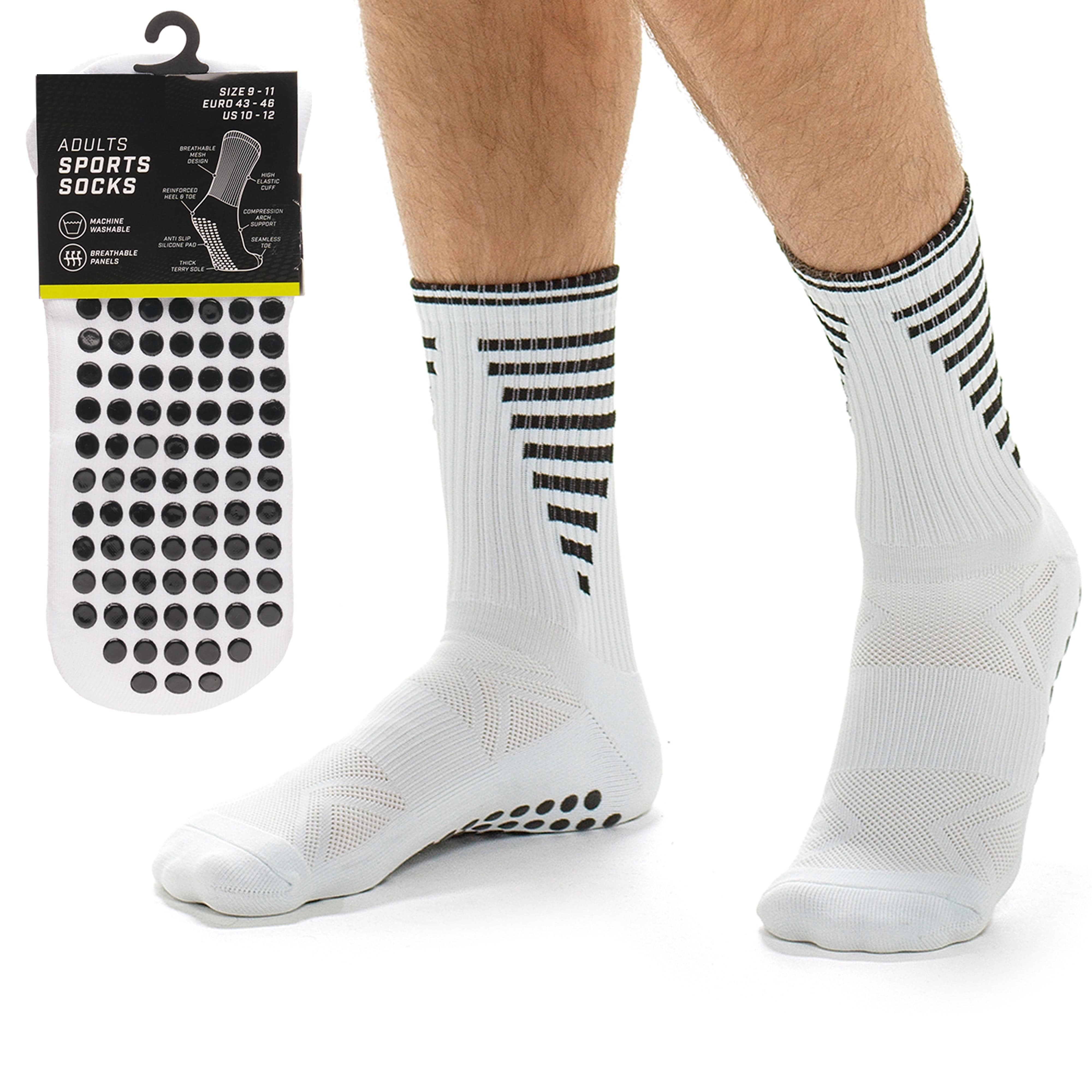 Sock Stack Weiße Anti-Rutsch Fußball-Grip-Socken für Herren, 3 Paar, ideal für Fitnessstudio, Laufen, Yoga, Trekking, Wandern, rutschfeste Polsterung für Stabilität