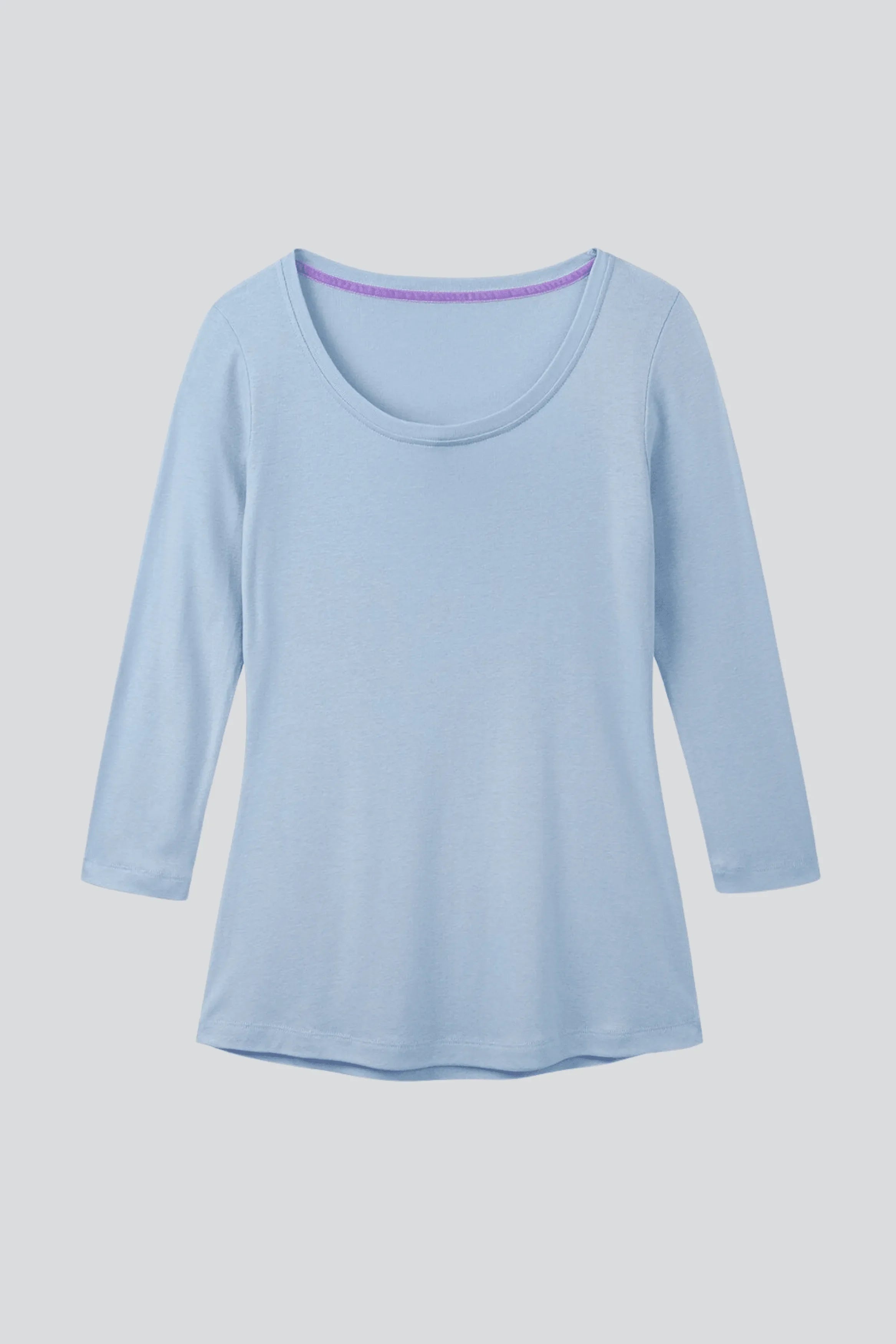 Dreiviertelarm-T-Shirt aus Baumwoll-Modal-Mix mit Rundhalsausschnitt