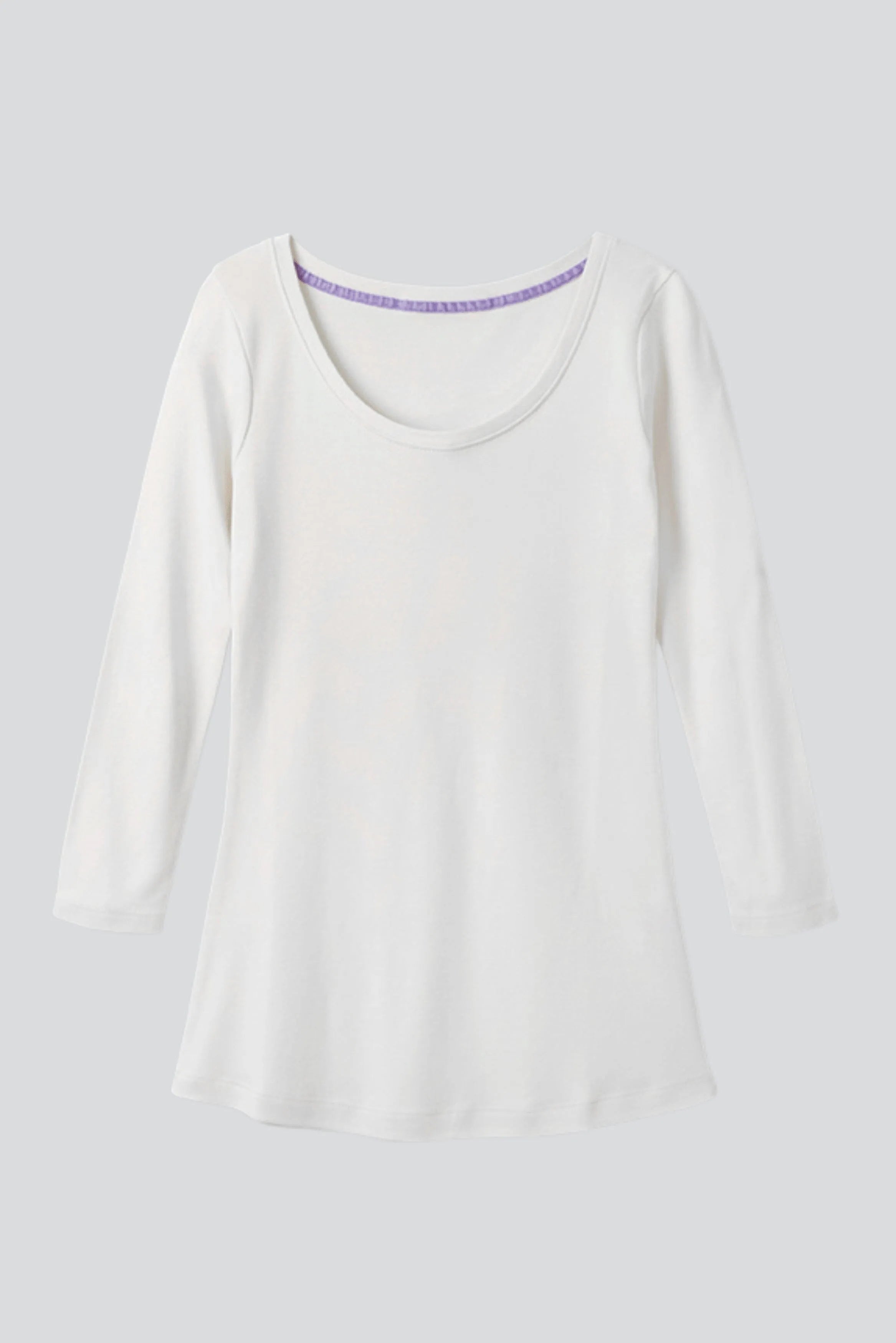 Dreiviertelarm-T-Shirt aus Baumwoll-Modal-Mix mit Rundhalsausschnitt
