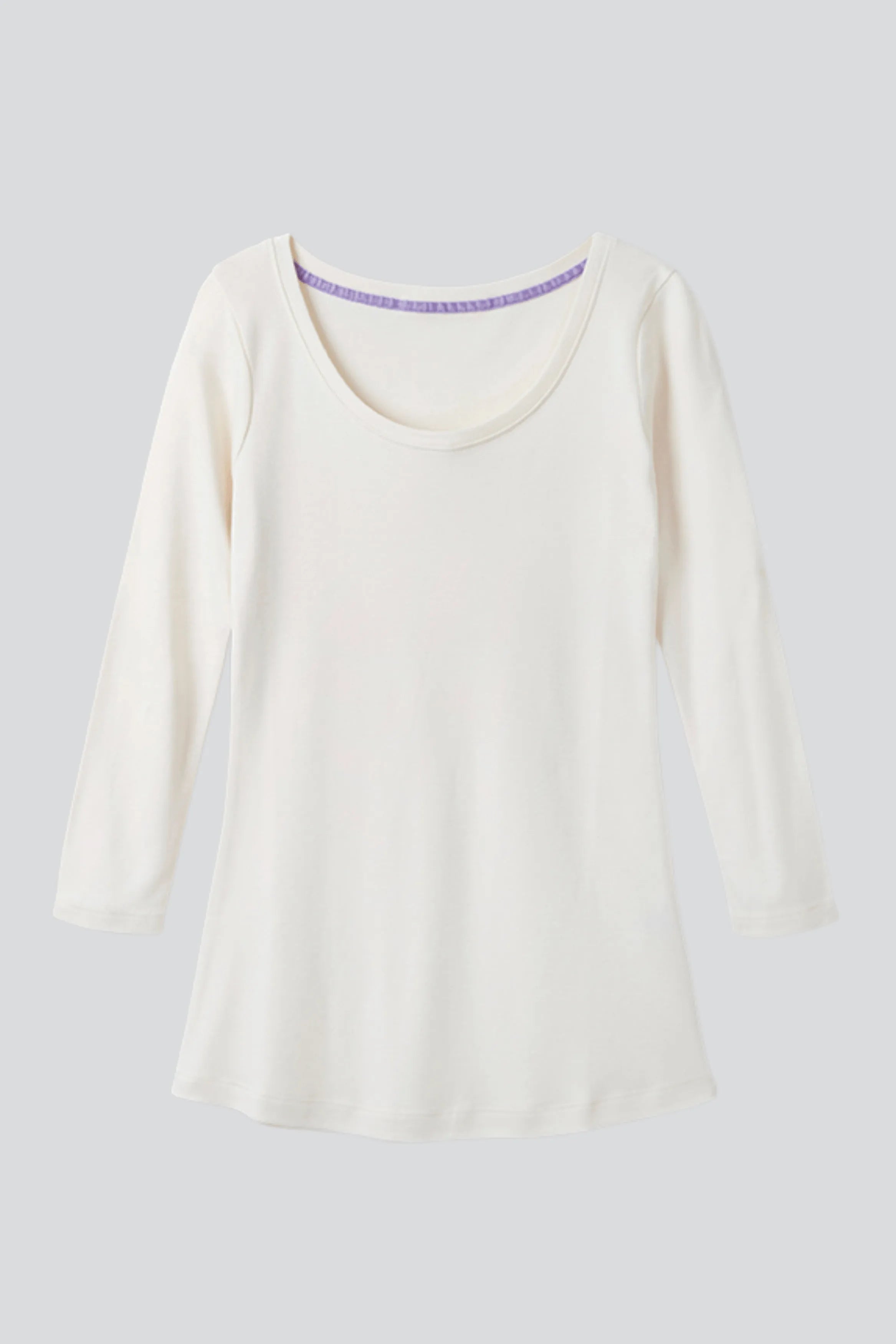 Dreiviertelarm-T-Shirt aus Baumwoll-Modal-Mix mit Rundhalsausschnitt