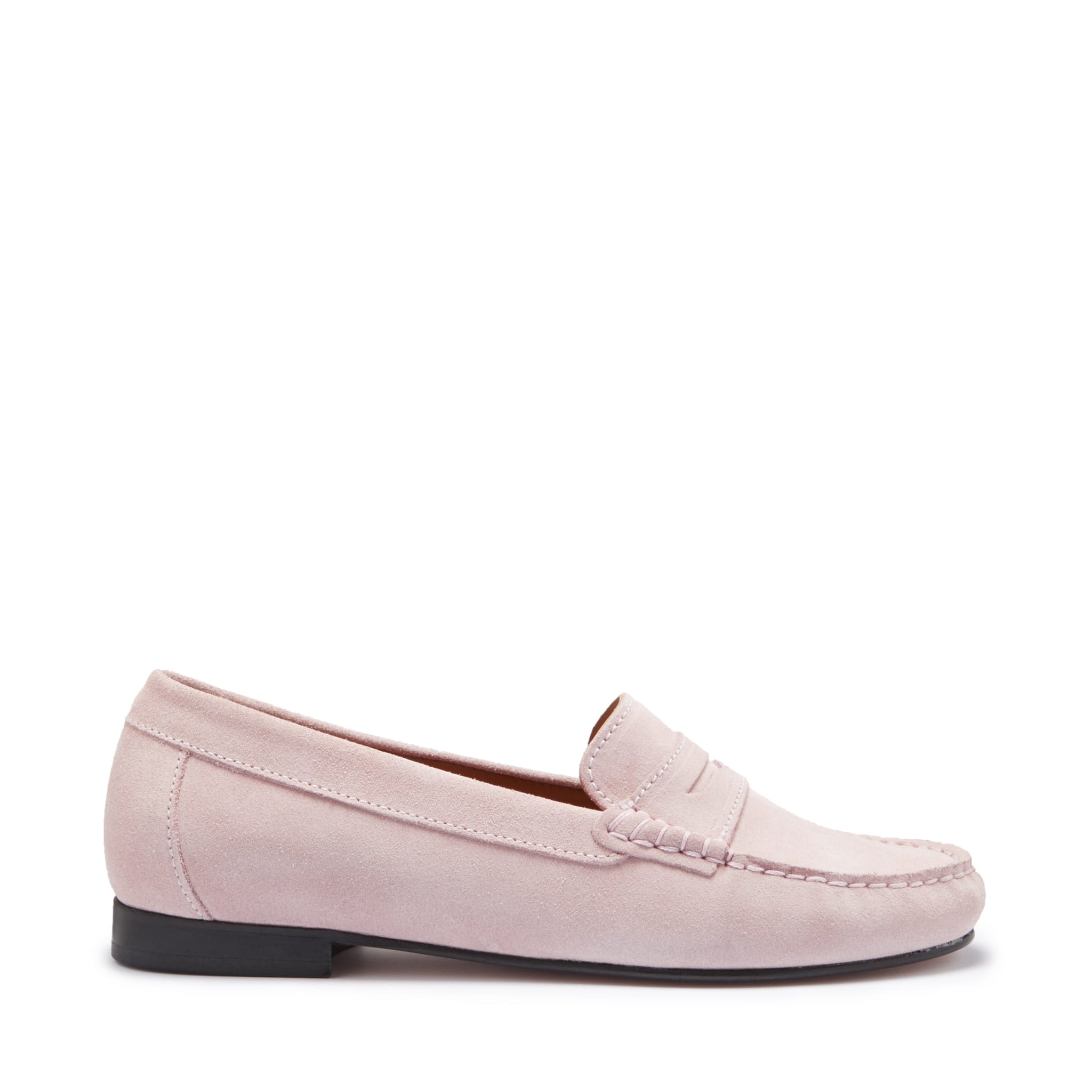 Damen Penny Loafers Leder Sohle, eisrosafarbenes Veloursleder