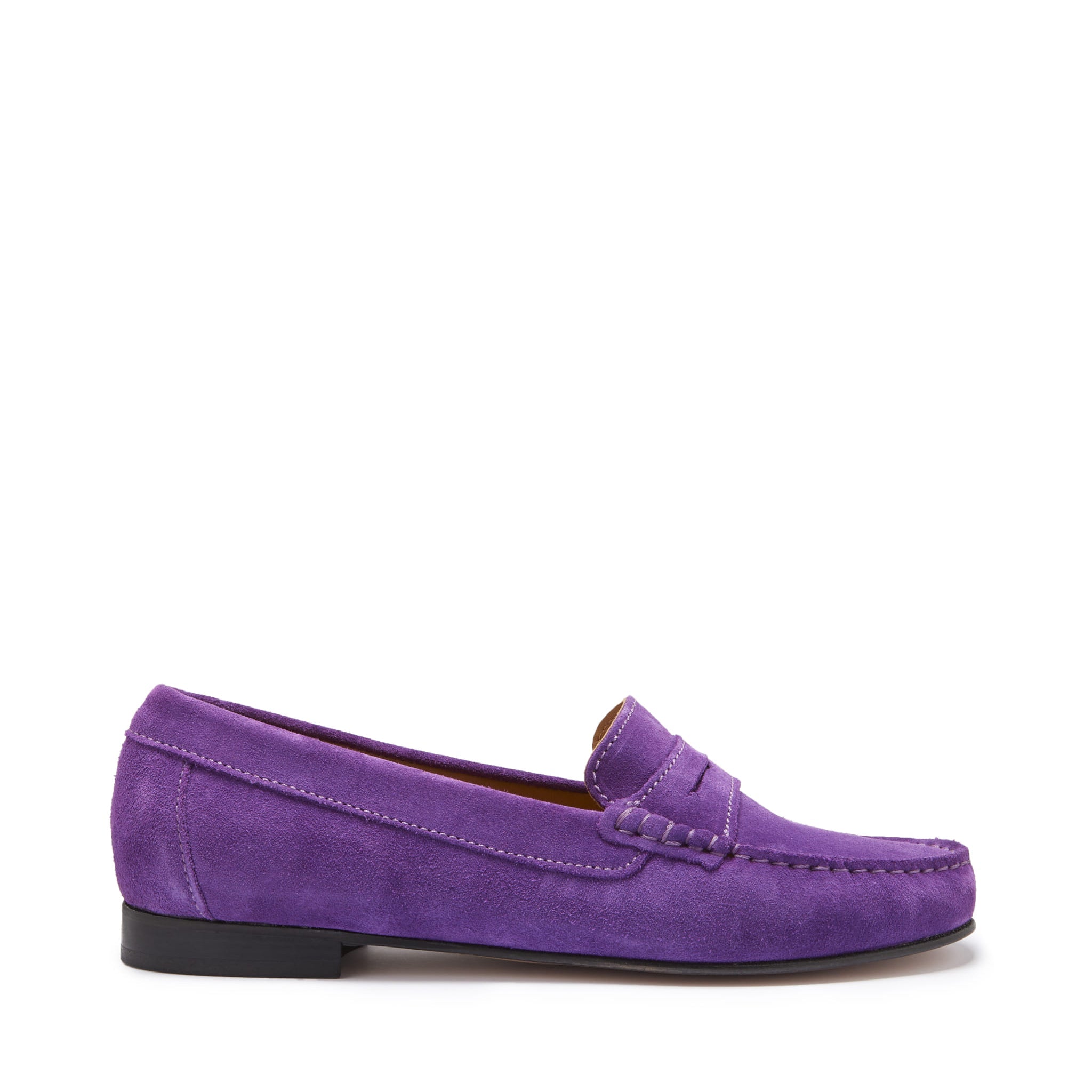 Damen Penny Loafers Leder Sohle, lila Wildleder