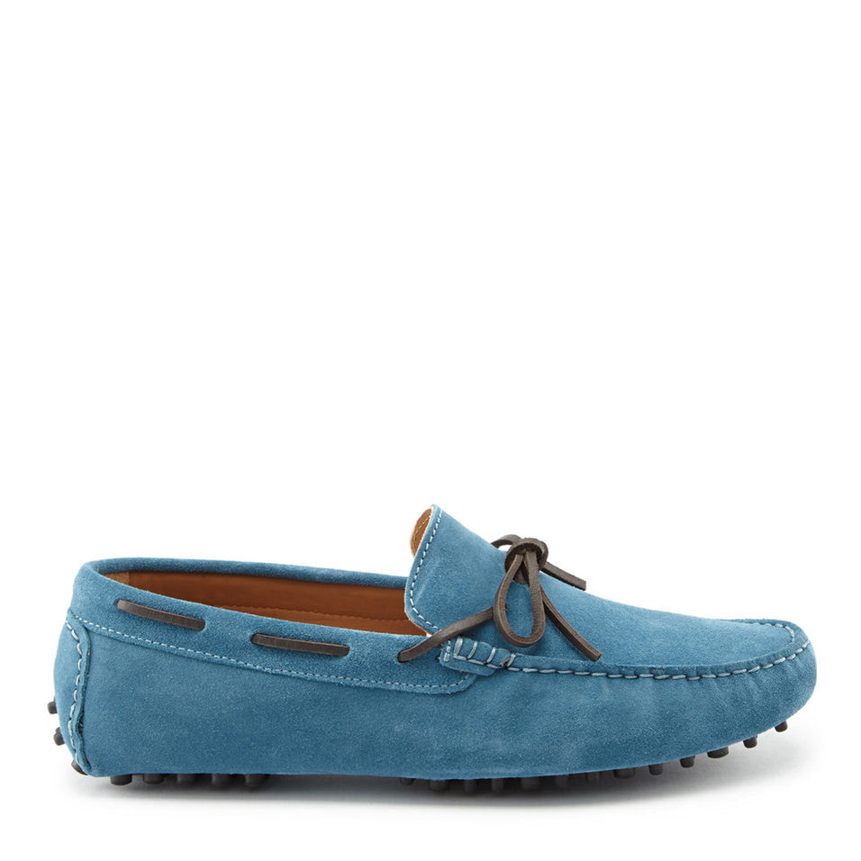 Geschnürte Driving Loafers, petrolblaues Wildleder