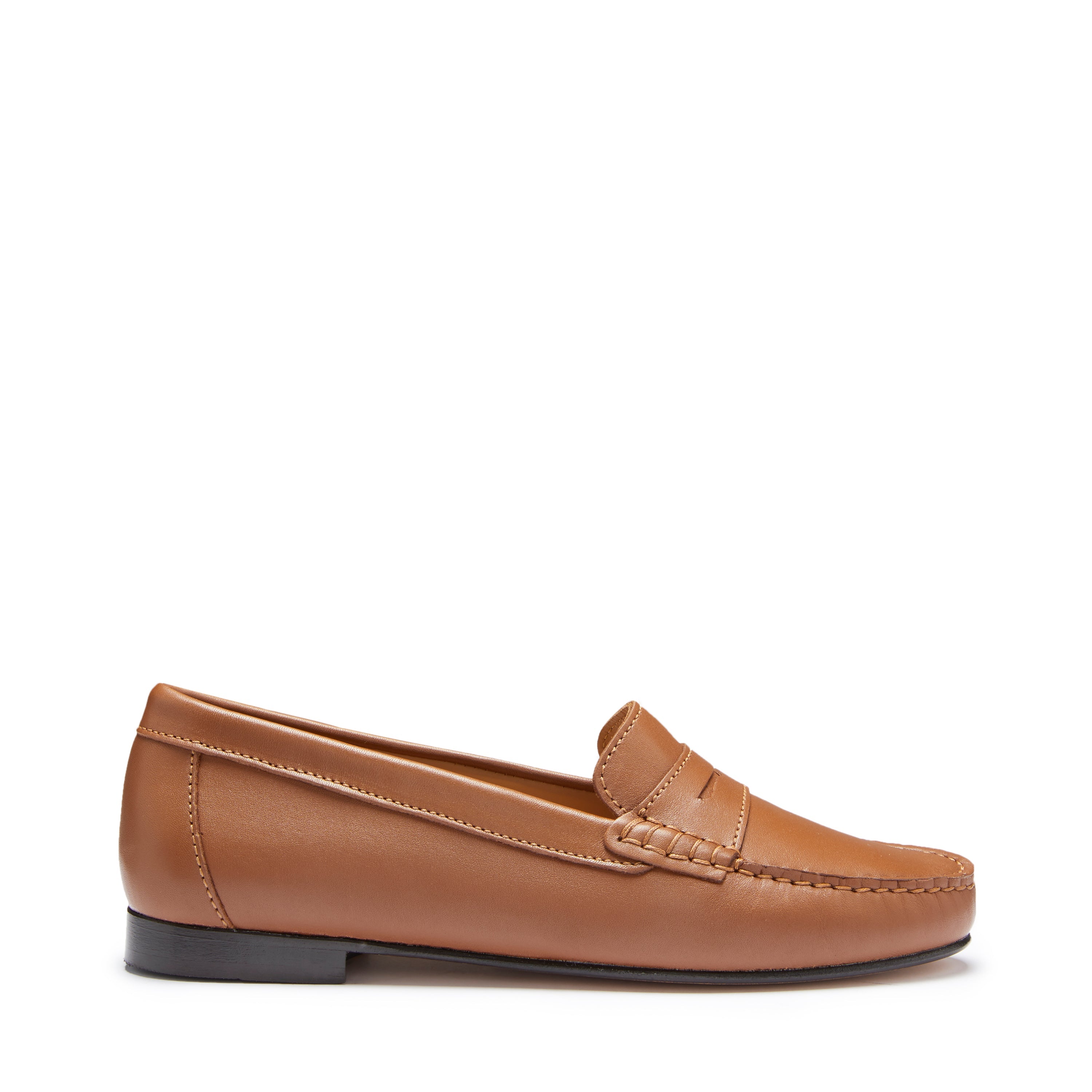 Damen Penny Loafers Leder Sohle, tanfarbenes Leder
