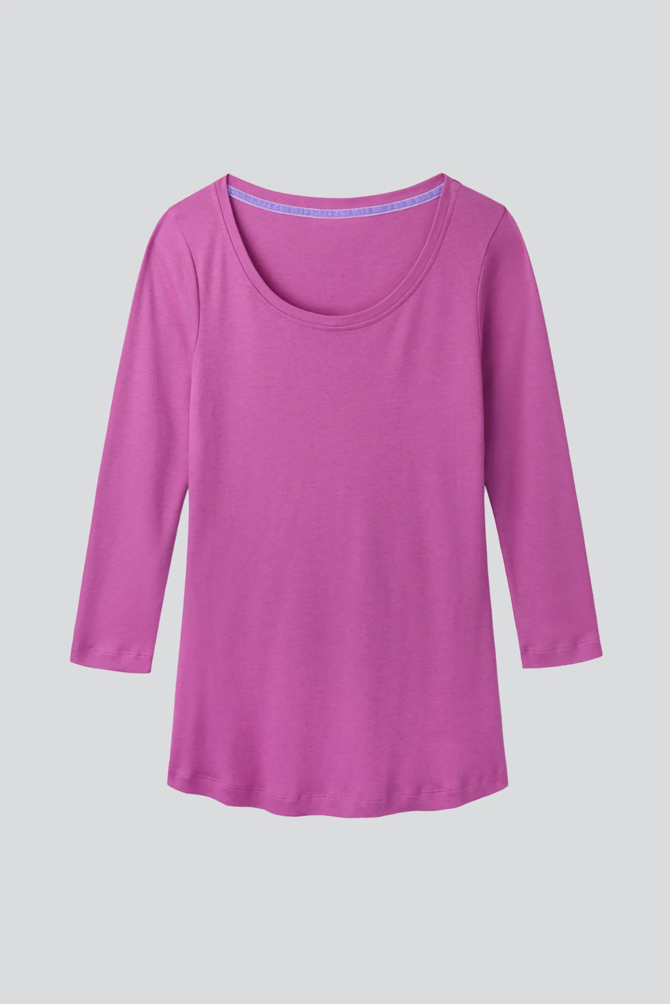 Dreiviertelarm-T-Shirt aus Baumwoll-Modal-Mix mit Rundhalsausschnitt
