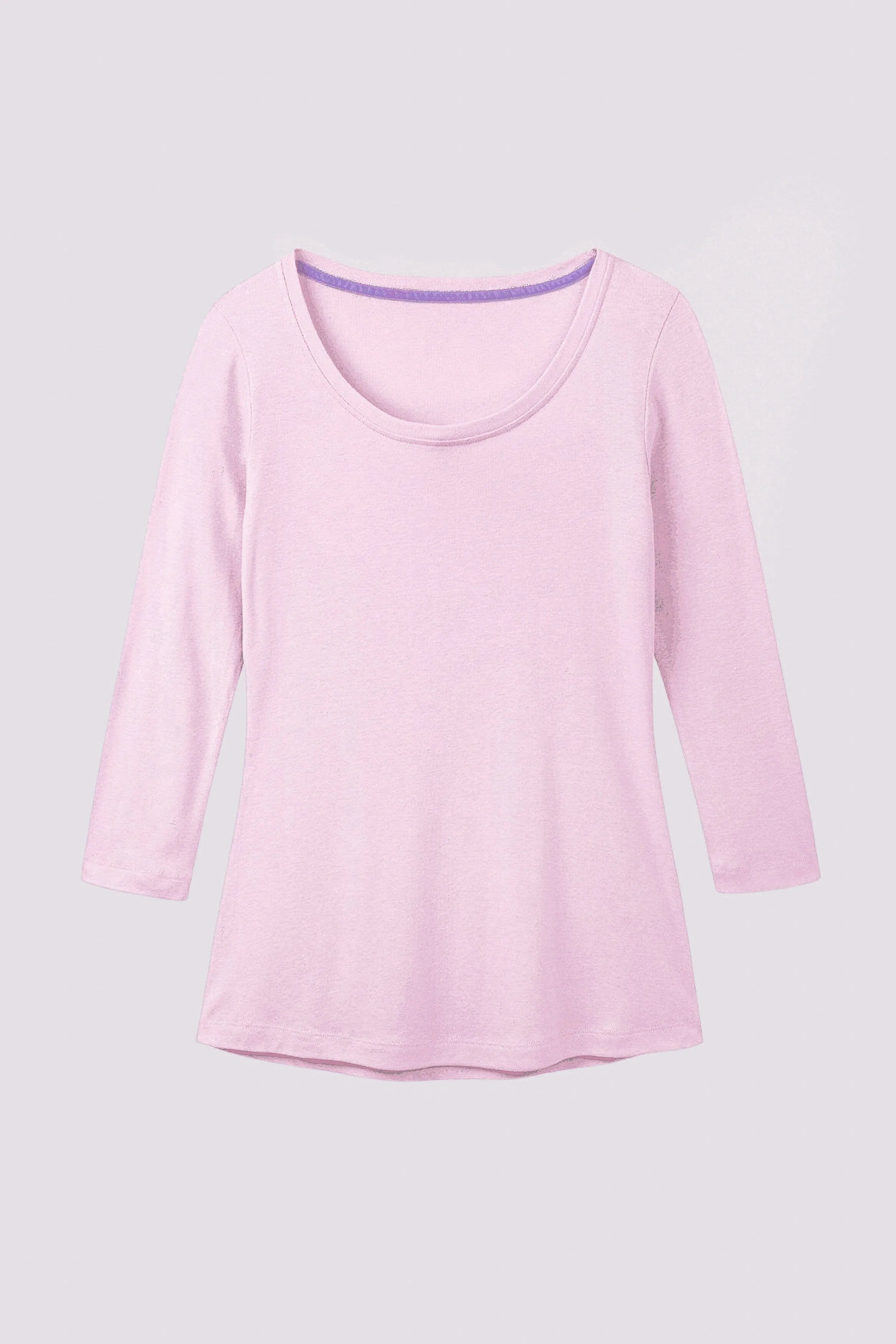 Dreiviertelarm-T-Shirt aus Baumwoll-Modal-Mix mit Rundhalsausschnitt