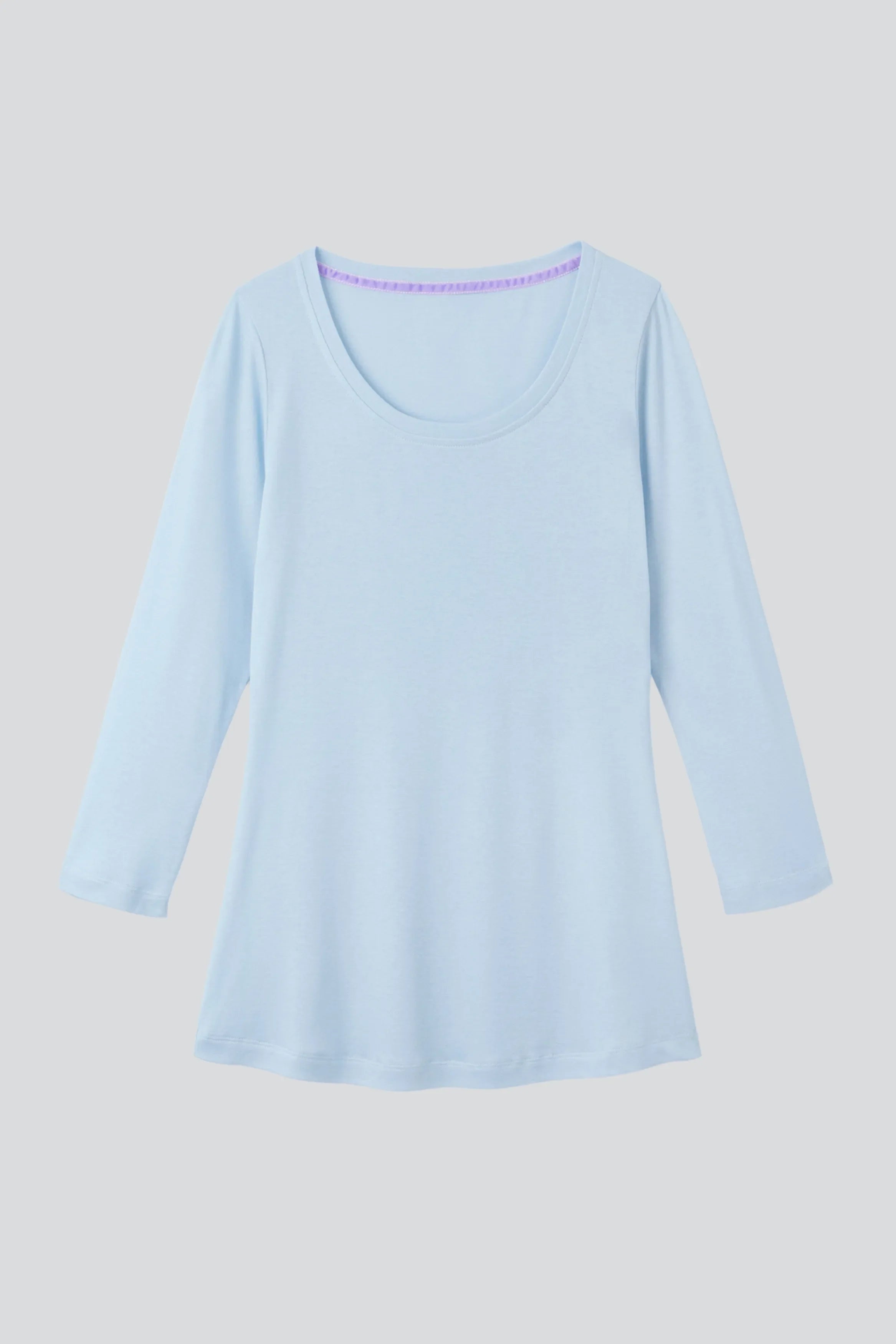 Dreiviertelarm-T-Shirt aus Baumwoll-Modal-Mix mit Rundhalsausschnitt