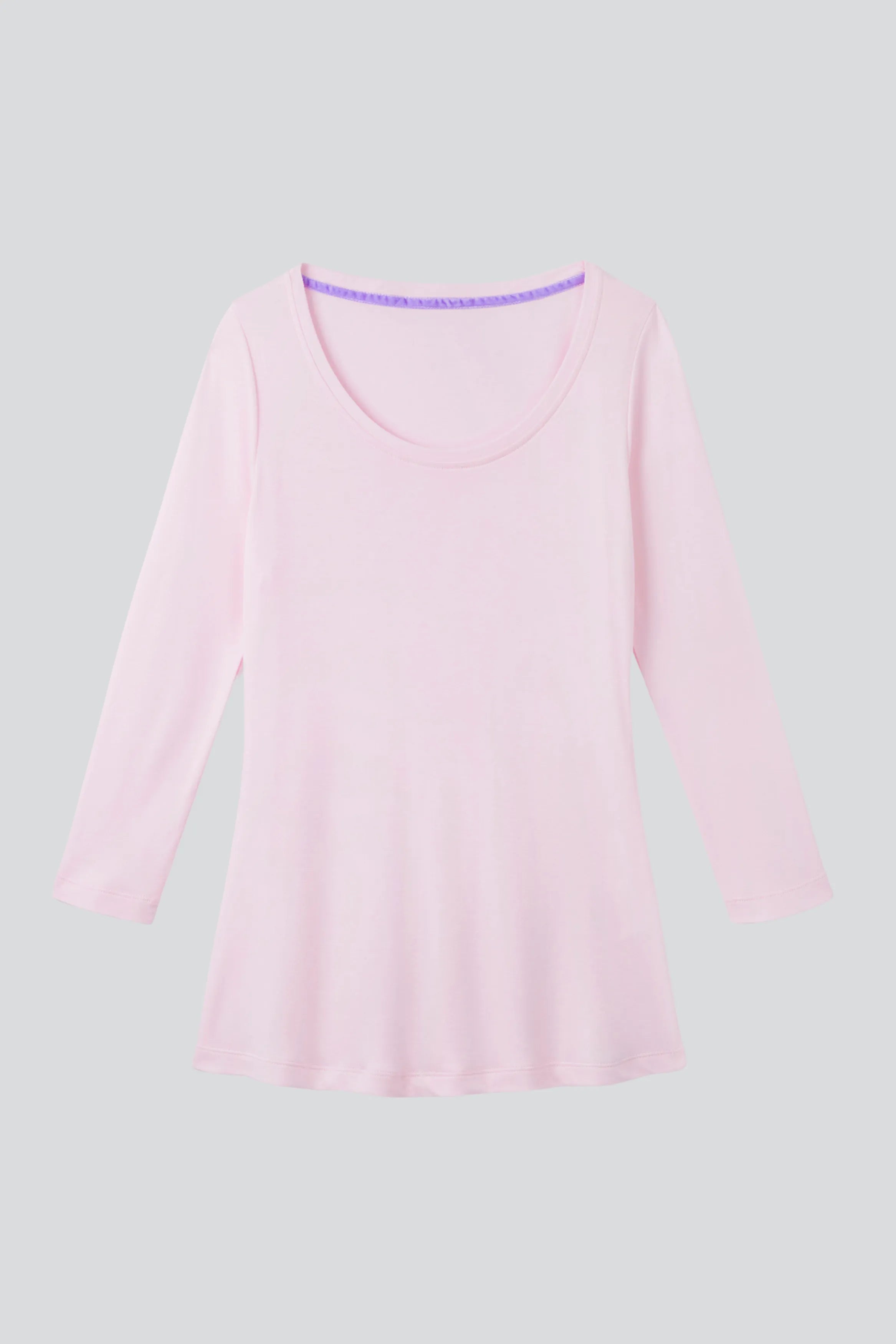Dreiviertelarm-T-Shirt aus Baumwoll-Modal-Mix mit Rundhalsausschnitt