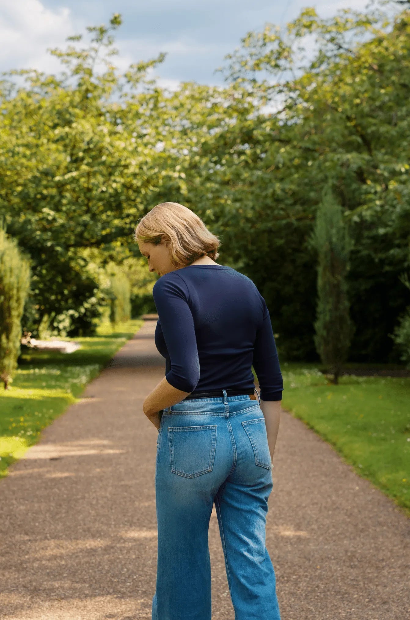Dreiviertelarm-T-Shirt aus Baumwoll-Modal-Mix mit Rundhalsausschnitt