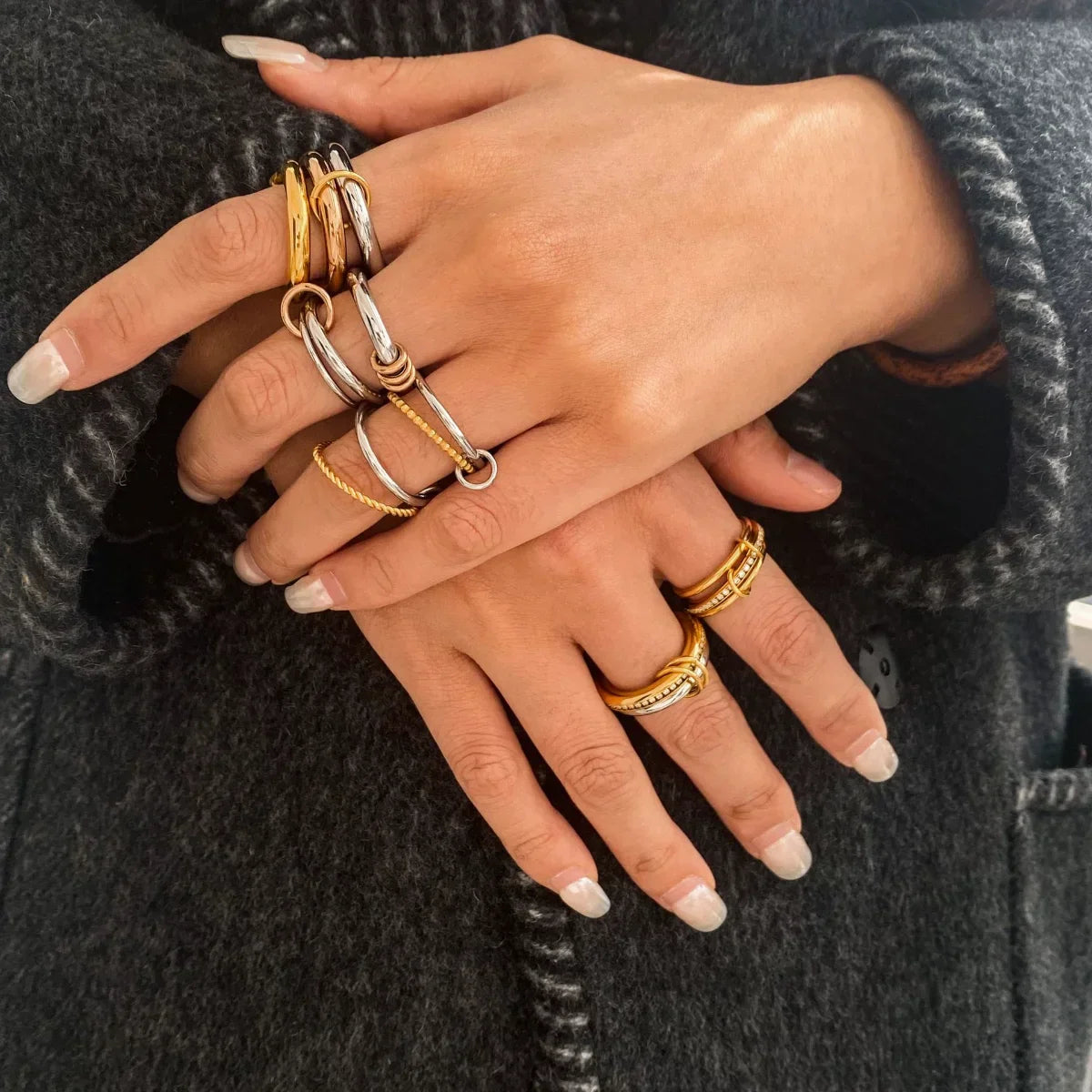 18K Elegant Gold&Silver Stacked Rings