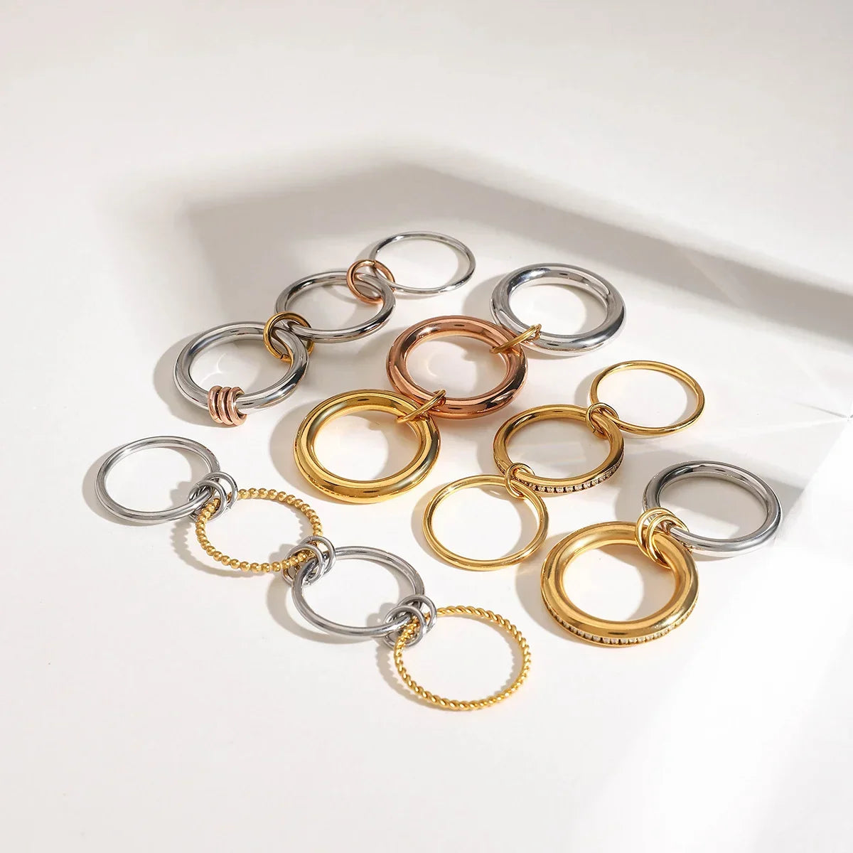 18K Elegant Gold&Silver Stacked Rings