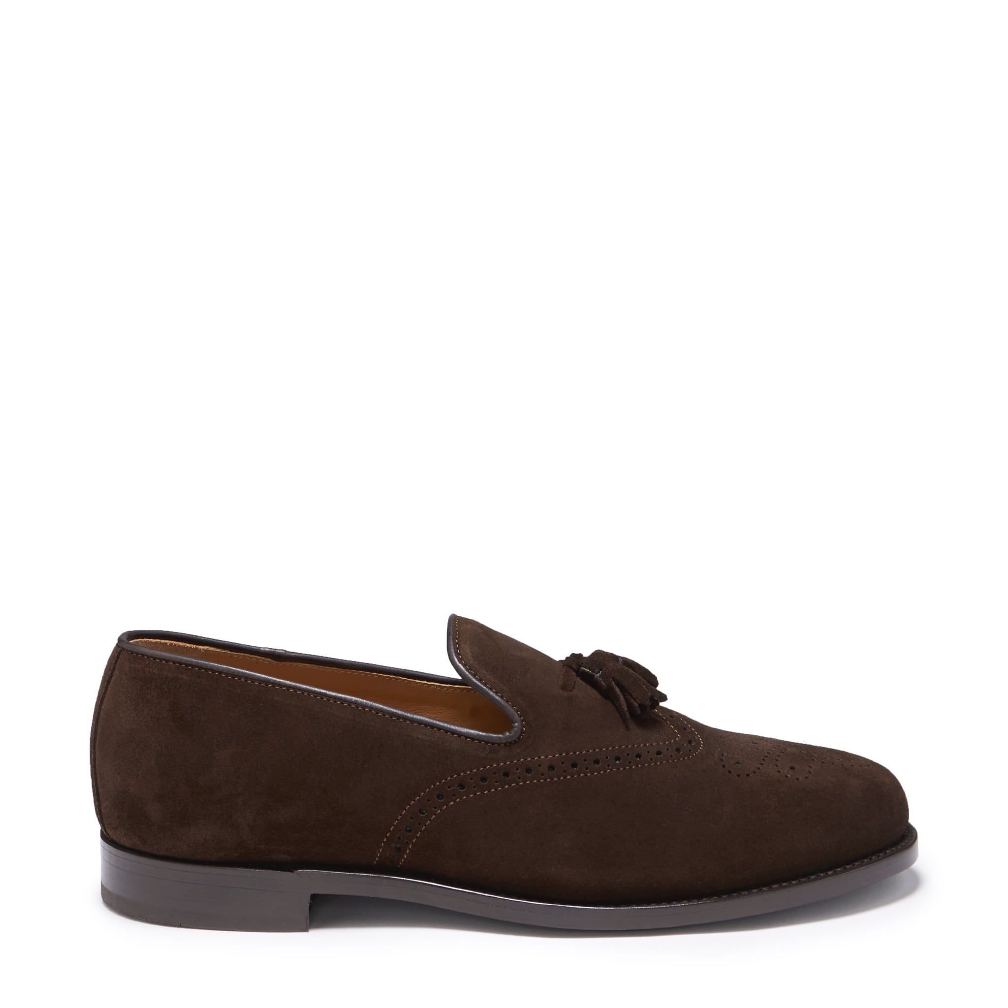 Braune Wildleder-Brogues mit Quasten, rahmengenähte Lederlaufsohle