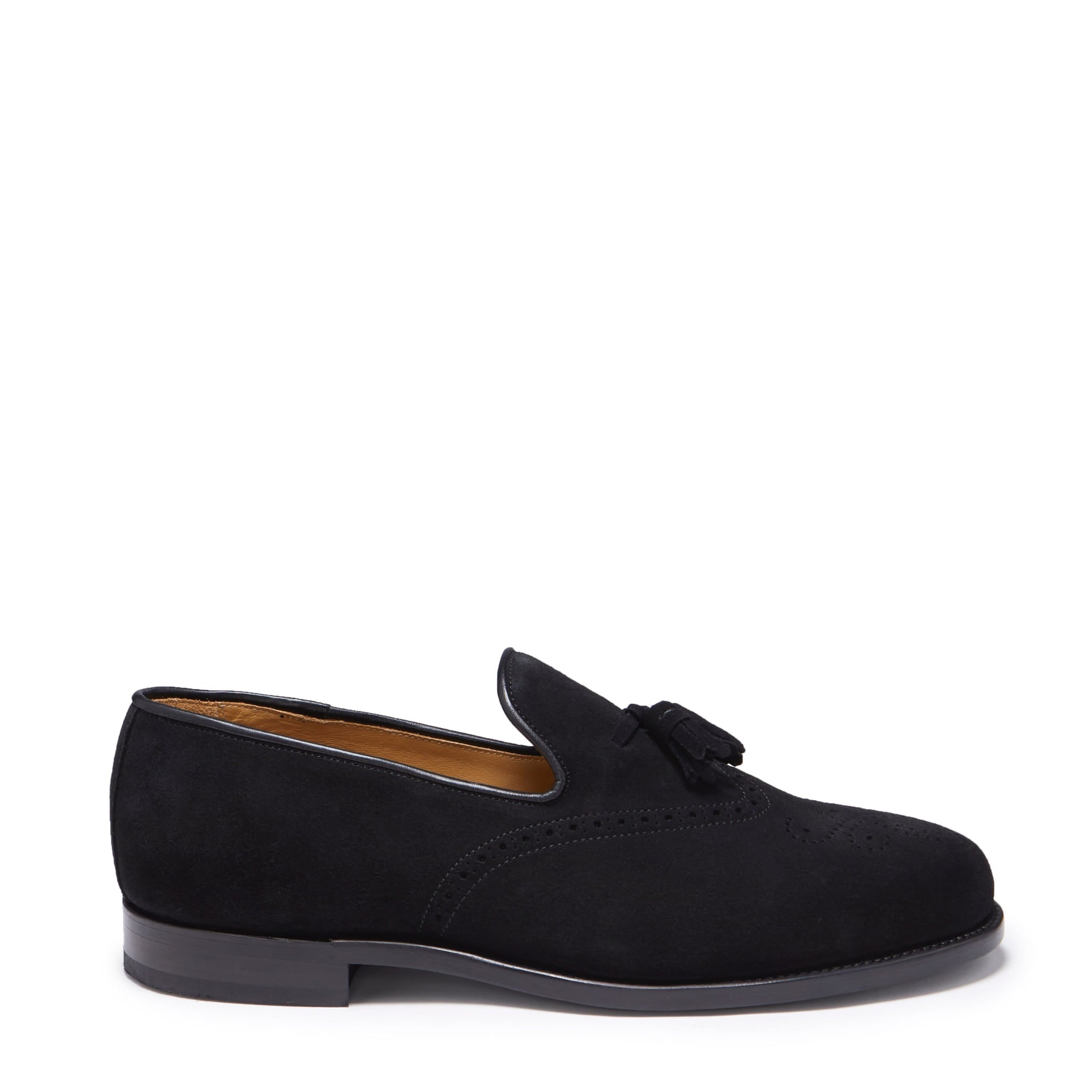 Schwarze Wildleder-Brogues mit Quasten, rahmengenähte Ledersohle