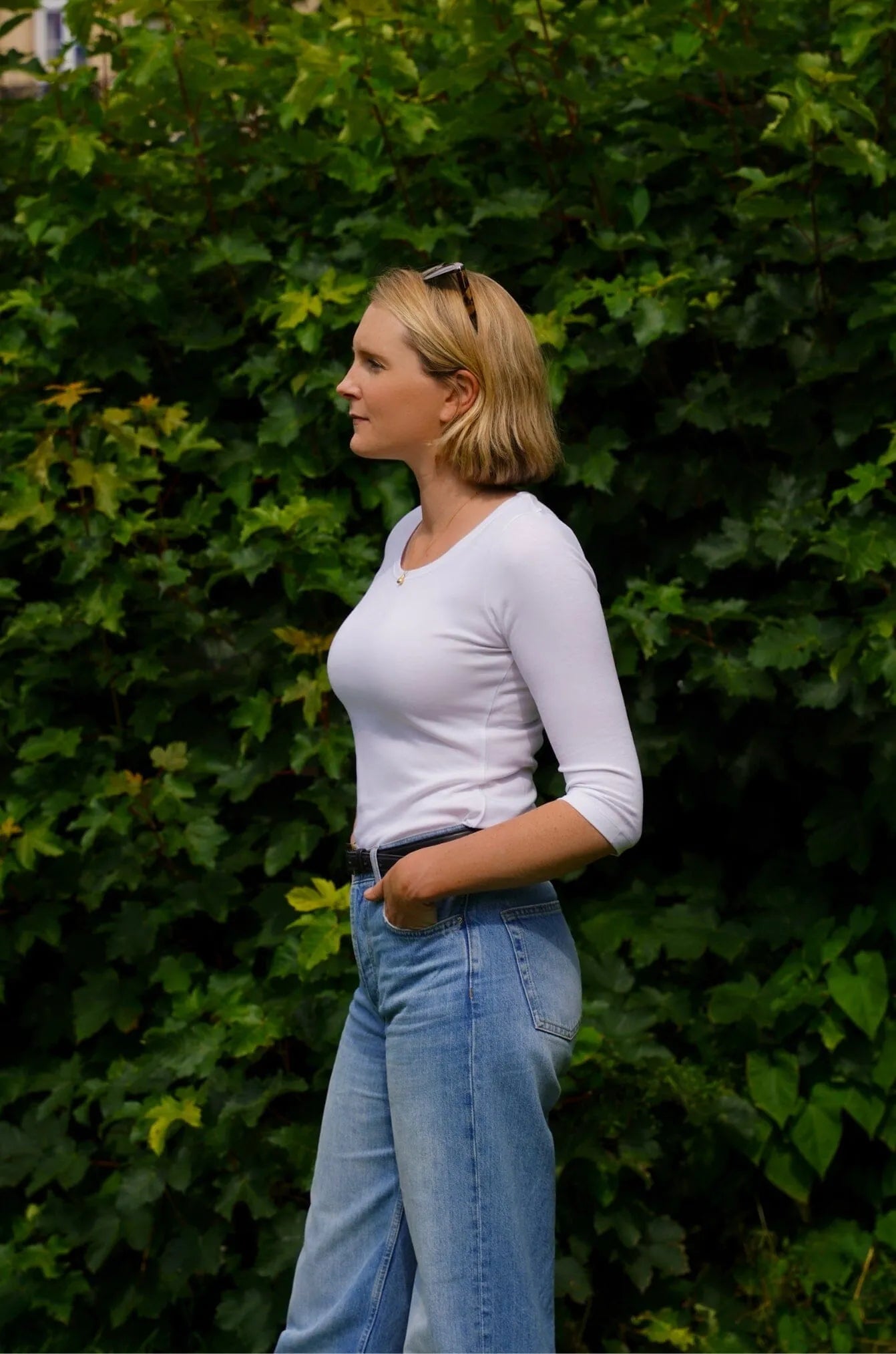 Dreiviertelarm-T-Shirt aus Baumwoll-Modal-Mix mit Rundhalsausschnitt