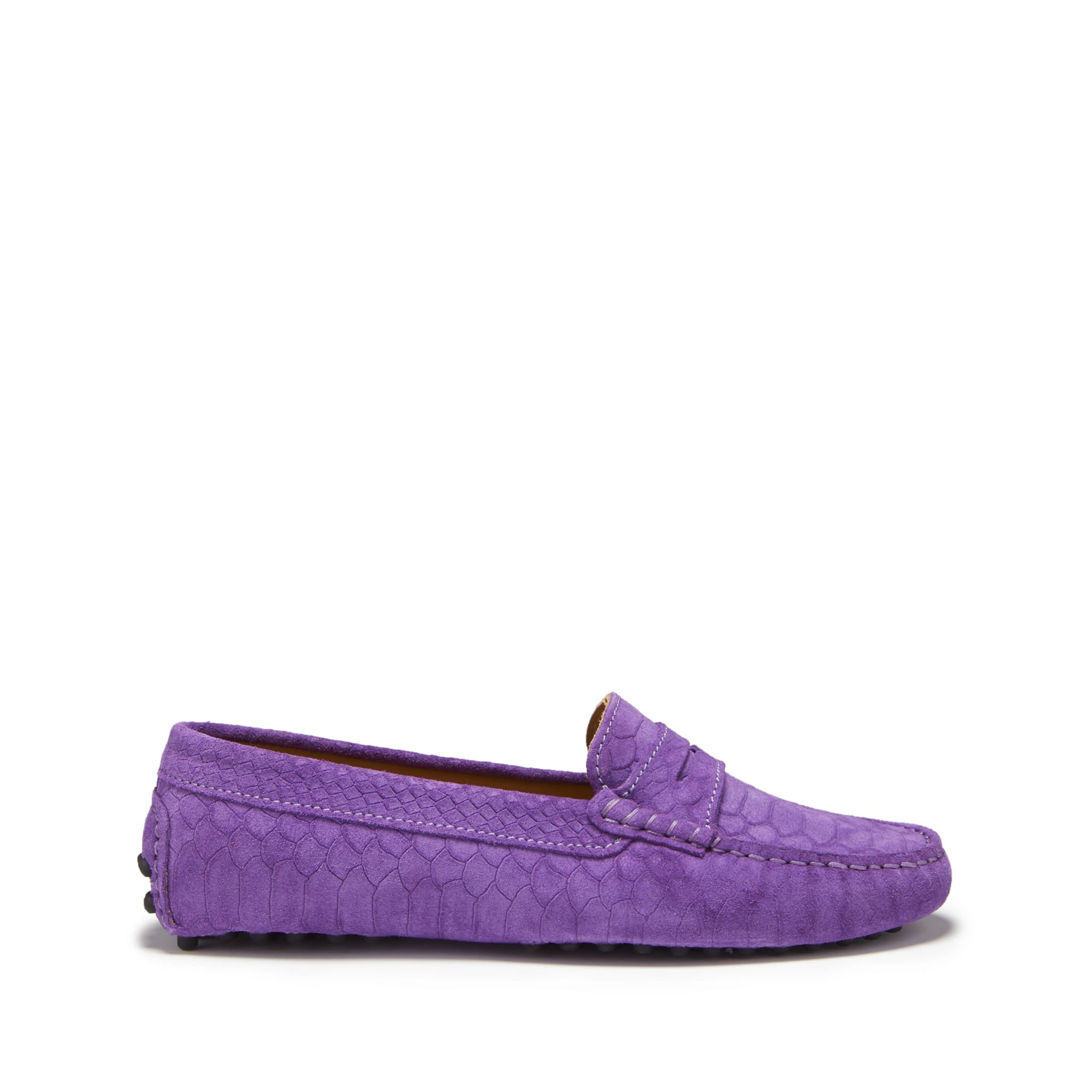 Damen-Penny-Slipper, lila geprägtes Veloursleder
