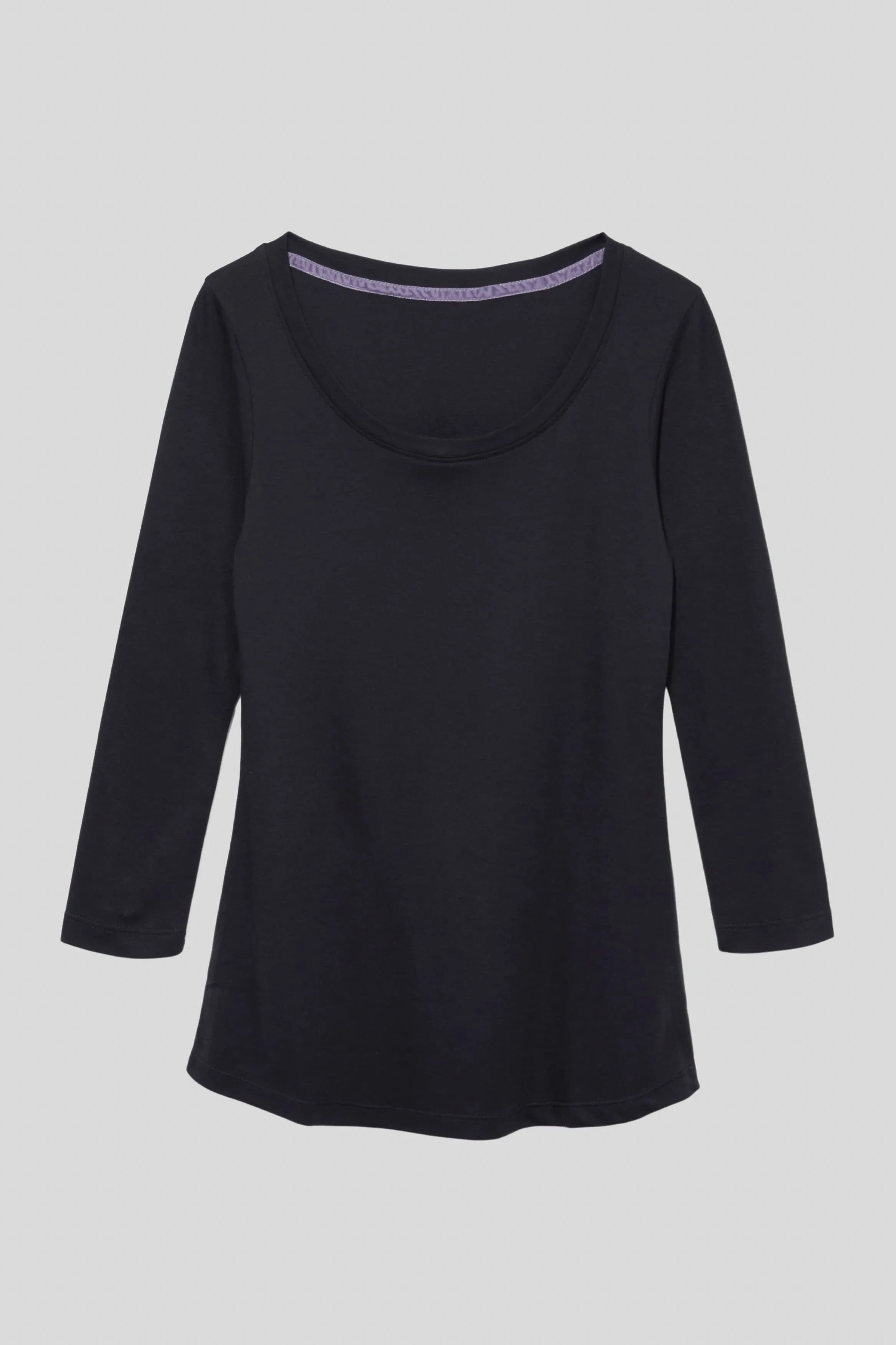 Dreiviertelarm-T-Shirt aus Baumwoll-Modal-Mix mit Rundhalsausschnitt