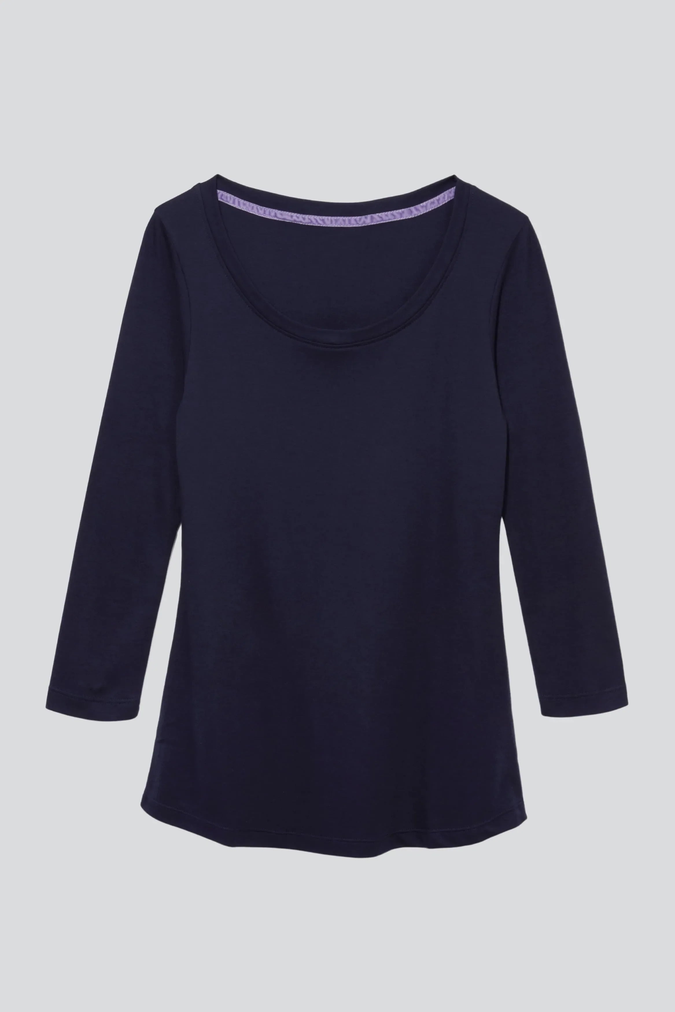 Dreiviertelarm-T-Shirt aus Baumwoll-Modal-Mix mit Rundhalsausschnitt