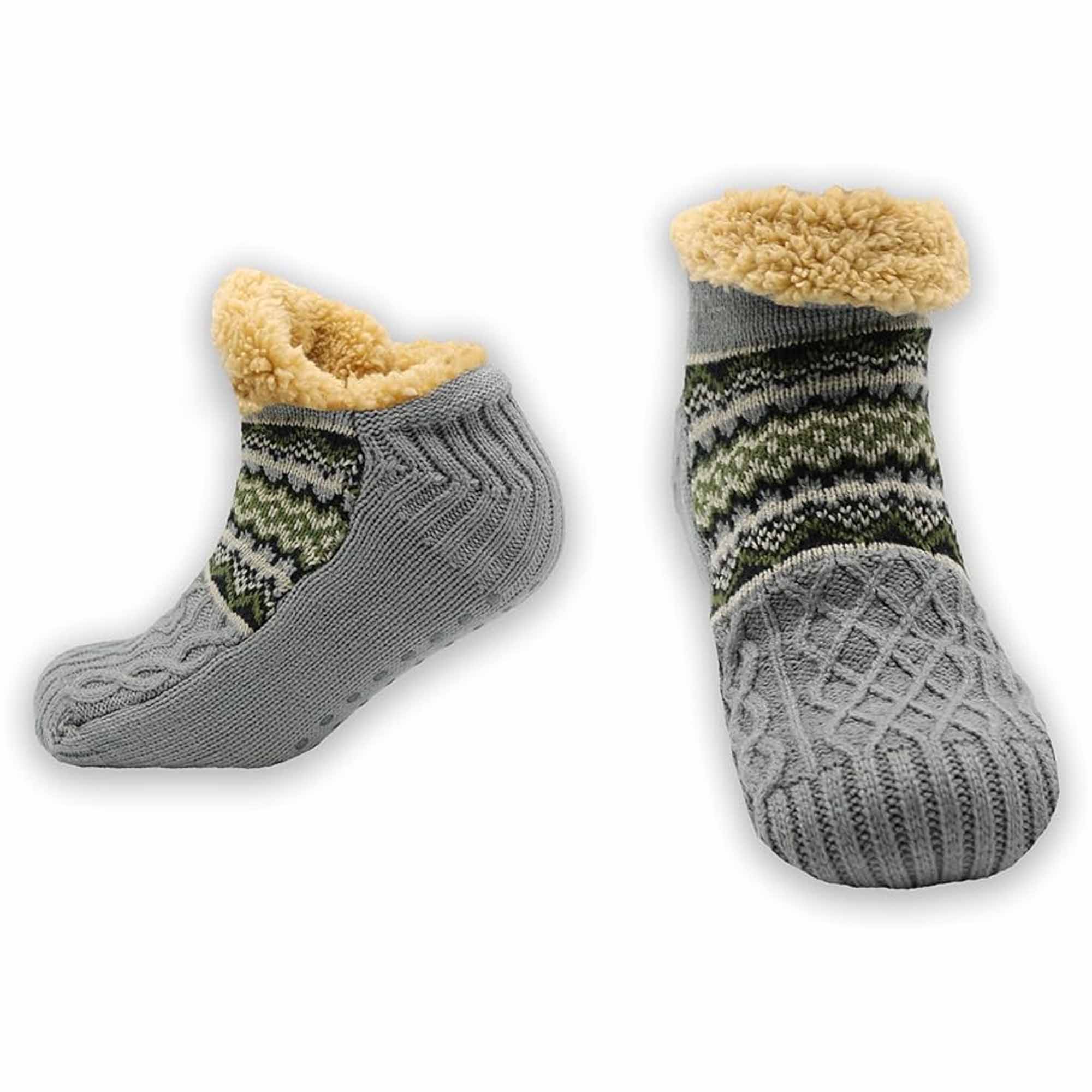 Sock Stack Hausschuhsocken Sherpa gefüttert Warm Nordisch Fair Isle Rutschfest Indoor Winter Hausschuhe Schwarz Marinegrau UK 4 bis 7, 8 bis 12