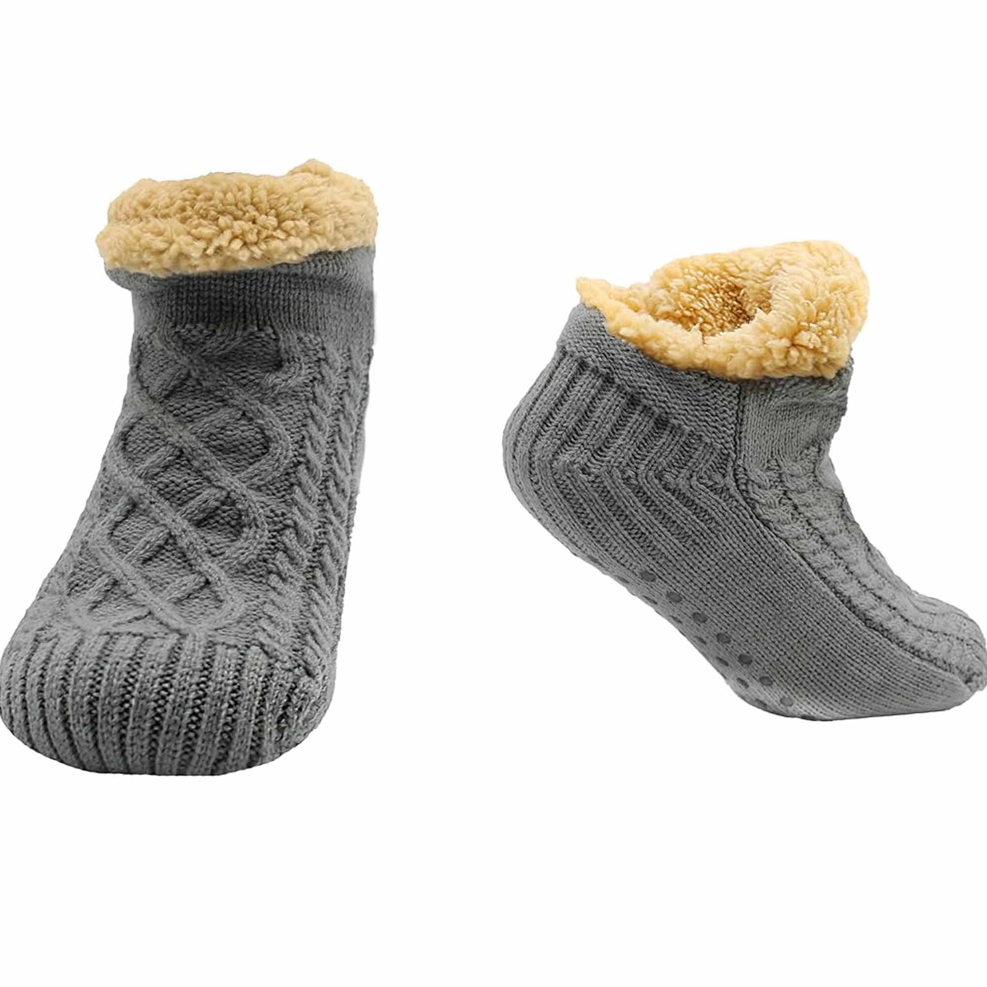 Sock Stack Hausschuhsocken Sherpa gefüttert Warm Nordisch Fair Isle Rutschfest Indoor Winter Hausschuhe Schwarz Marinegrau UK 4 bis 7, 8 bis 12