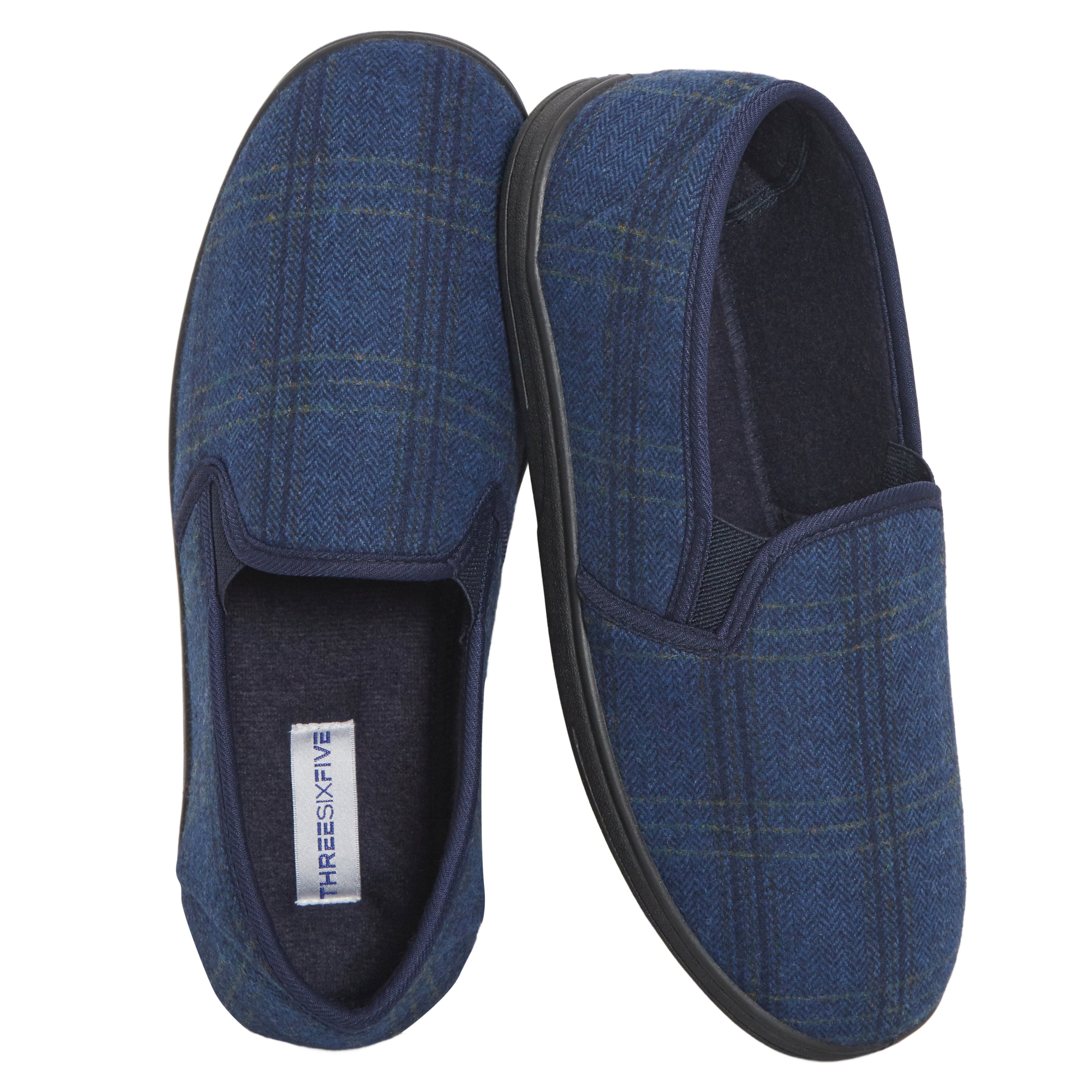 Sock Stack Men's Checked Slippers Memory Foam Cushioned Soft Lining Warm Thermal Slip On Indoor House Shoes For Home Comfort