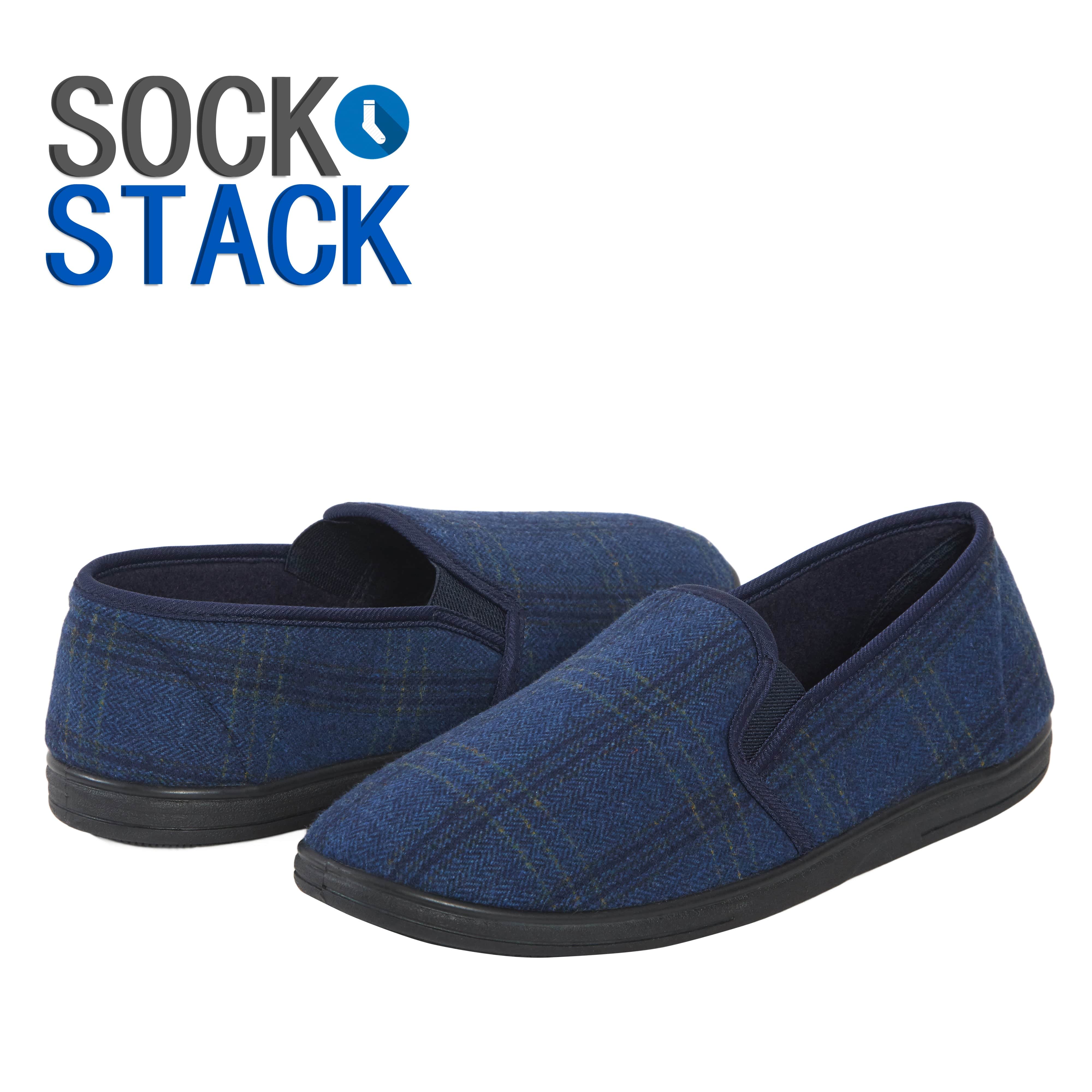 Sock Stack Men's Checked Slippers Memory Foam Cushioned Soft Lining Warm Thermal Slip On Indoor House Shoes For Home Comfort