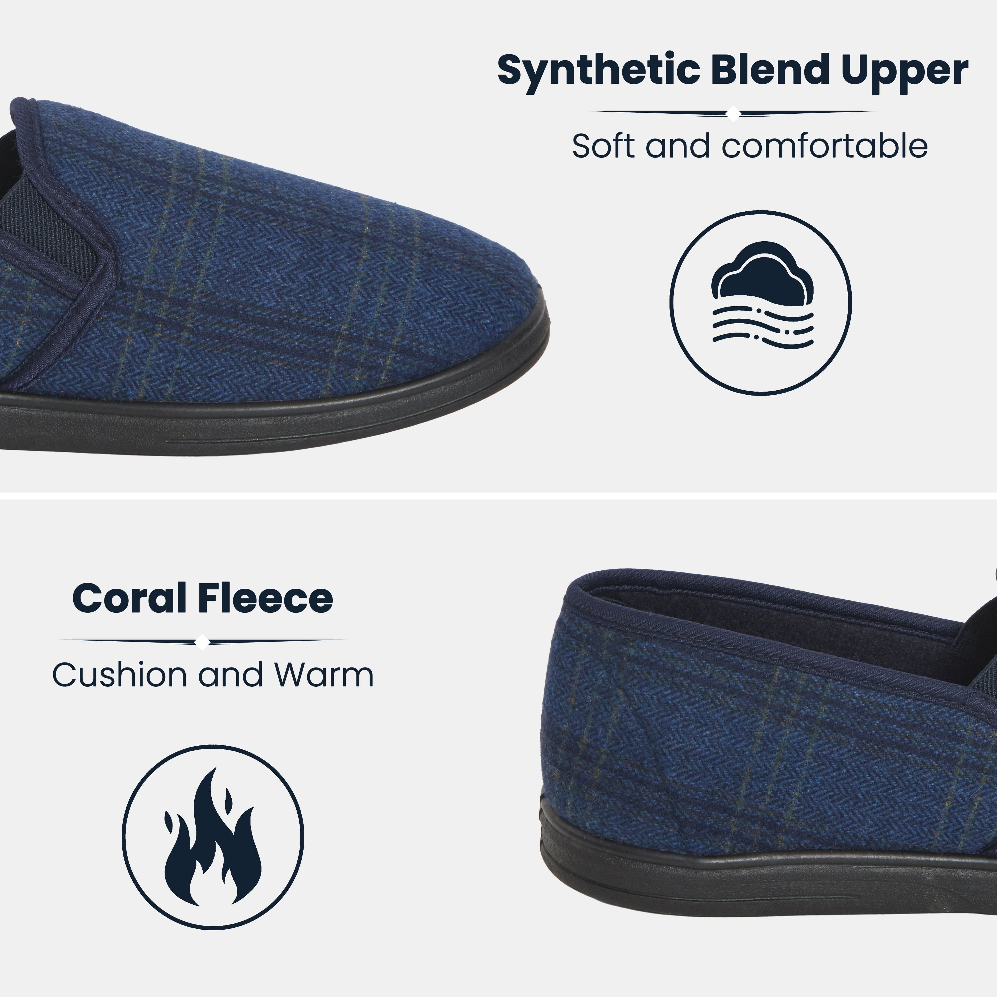 Sock Stack Men's Checked Slippers Memory Foam Cushioned Soft Lining Warm Thermal Slip On Indoor House Shoes For Home Comfort