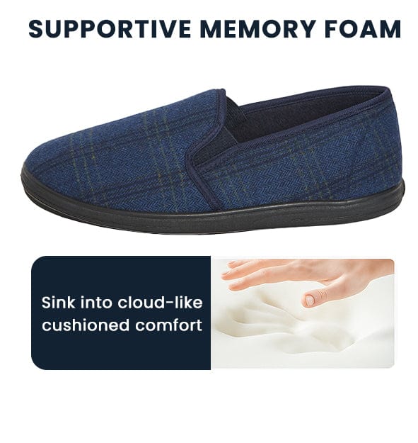 Sock Stack Men's Checked Slippers Memory Foam Cushioned Soft Lining Warm Thermal Slip On Indoor House Shoes For Home Comfort