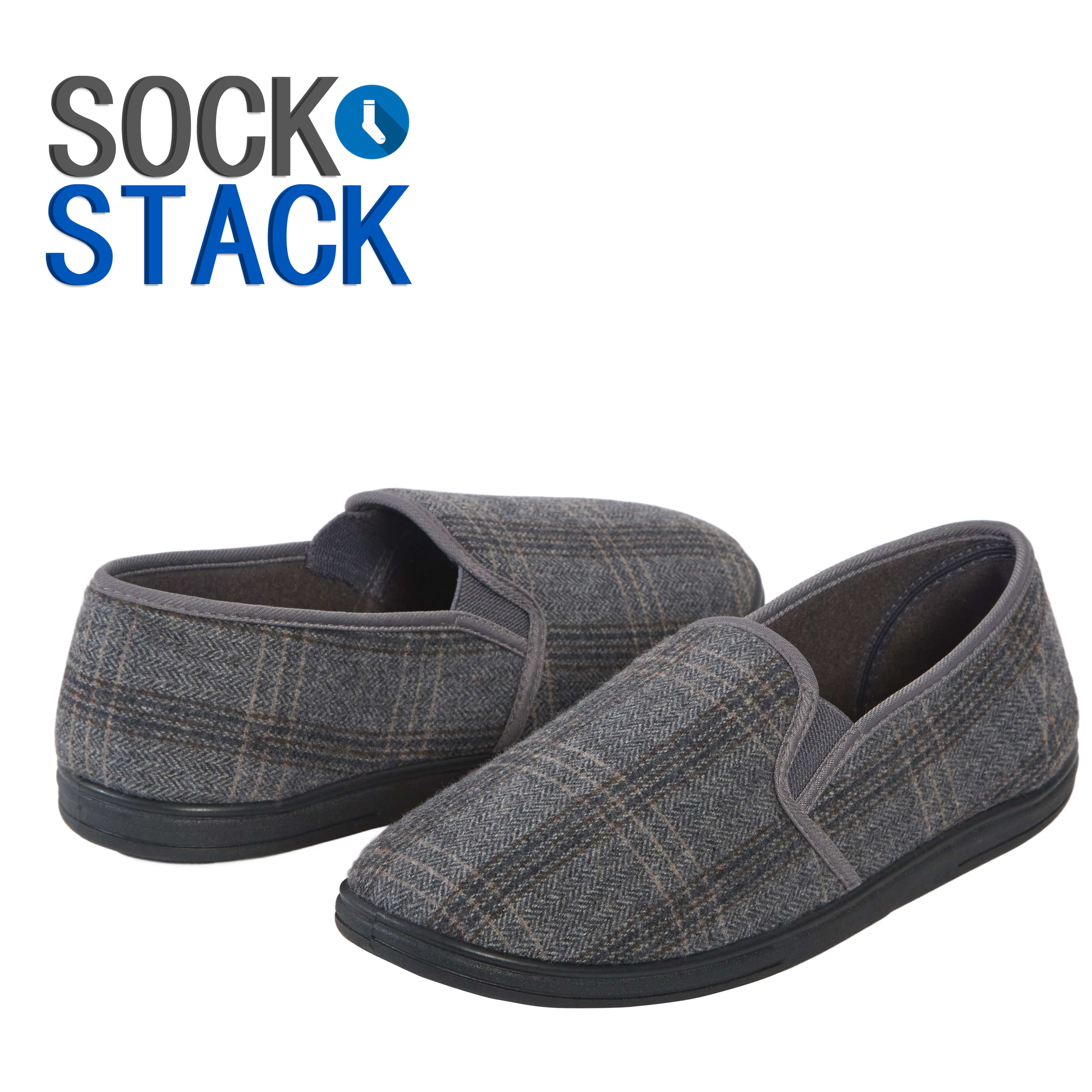Sock Stack Men's Checked Slippers Memory Foam Cushioned Soft Lining Warm Thermal Slip On Indoor House Shoes For Home Comfort
