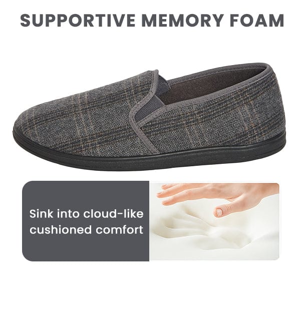 Sock Stack Men's Checked Slippers Memory Foam Cushioned Soft Lining Warm Thermal Slip On Indoor House Shoes For Home Comfort