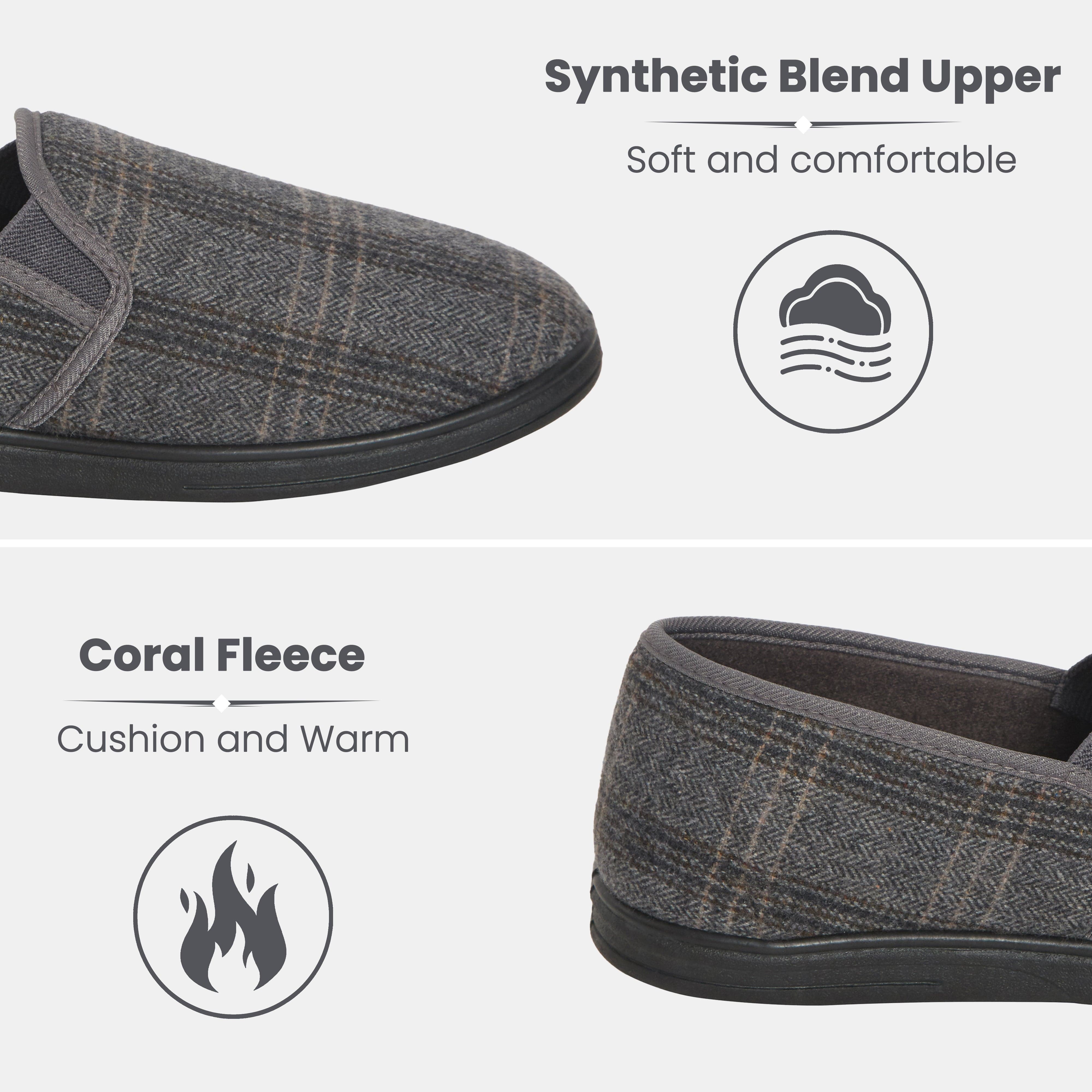 Sock Stack Men's Checked Slippers Memory Foam Cushioned Soft Lining Warm Thermal Slip On Indoor House Shoes For Home Comfort